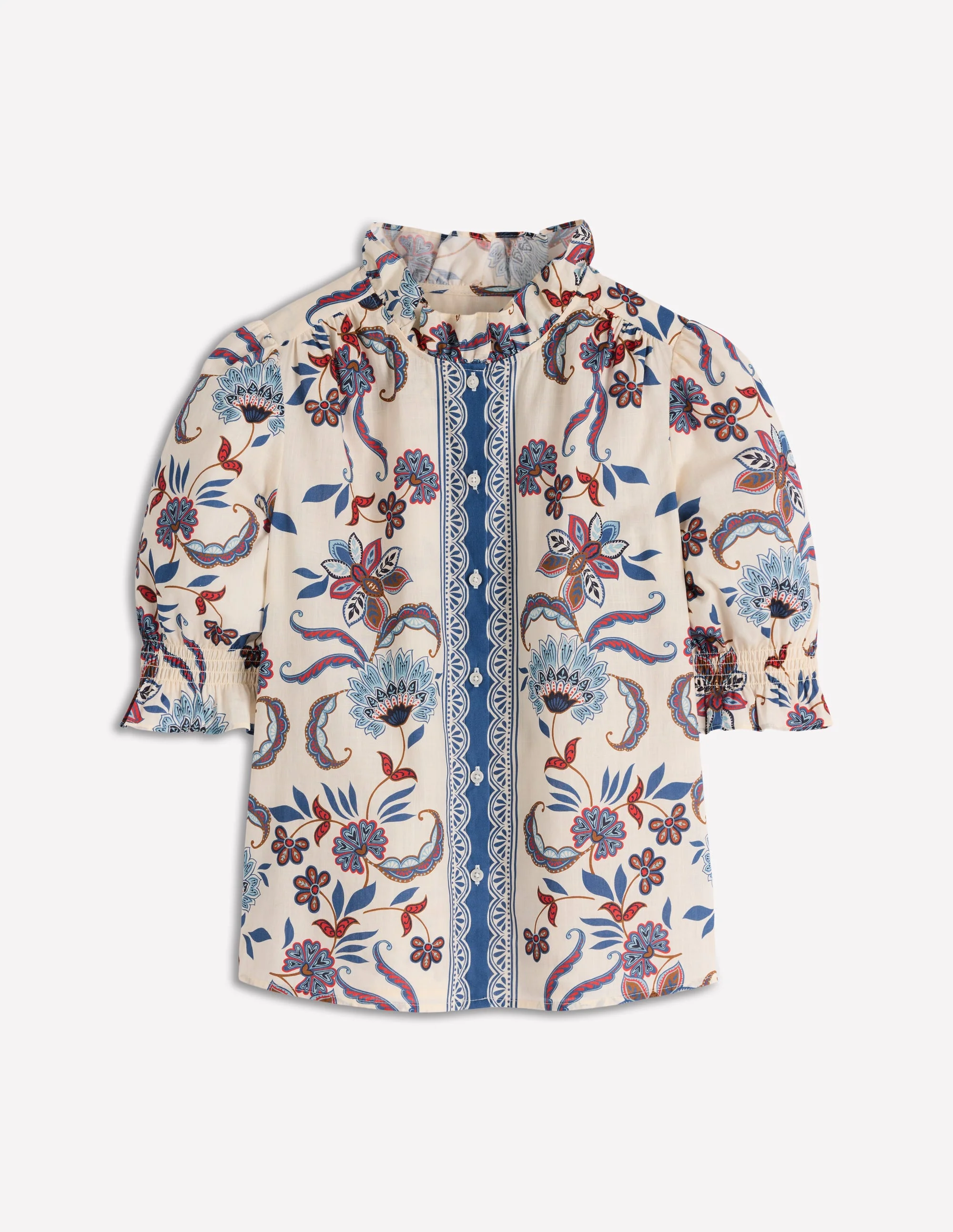Heather Printed Cotton Top-Blue Floral Print - Image 6