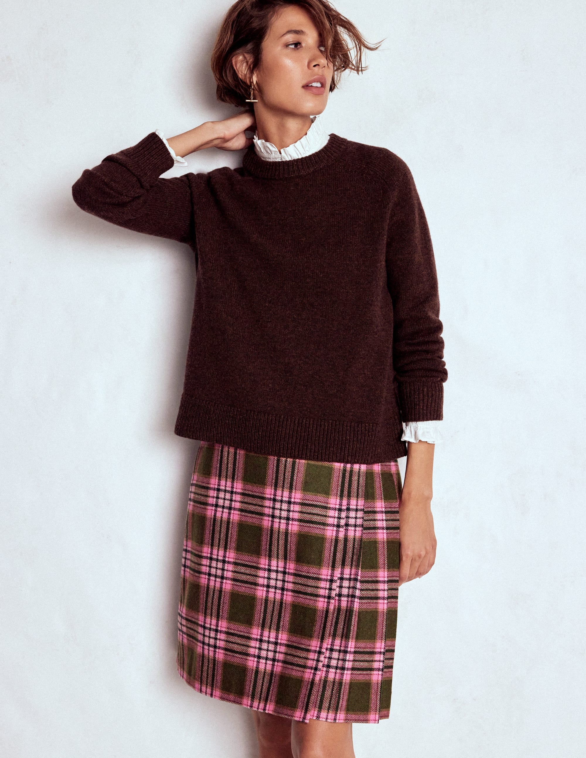 Helen Wool Kilt Skirt-Olive, Green and Pink Check - Image 5