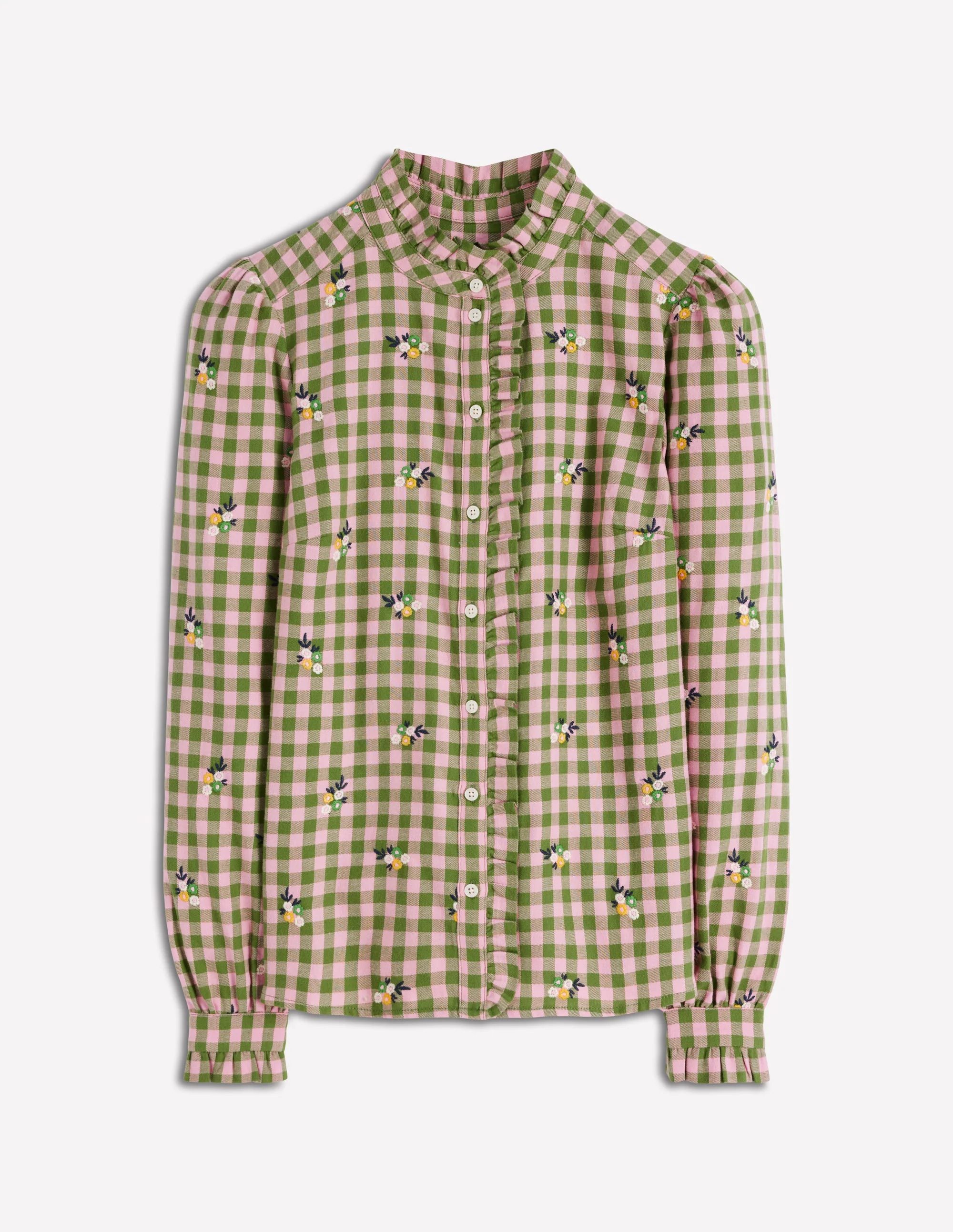Helena Brushed Cotton Top-Green and Pink Floral Check - Image 5