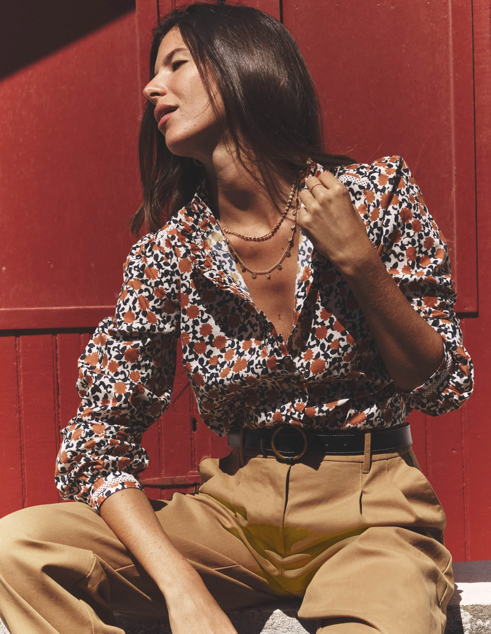 Helena Cotton Top-Cognac, Floweret Vine - Image 5
