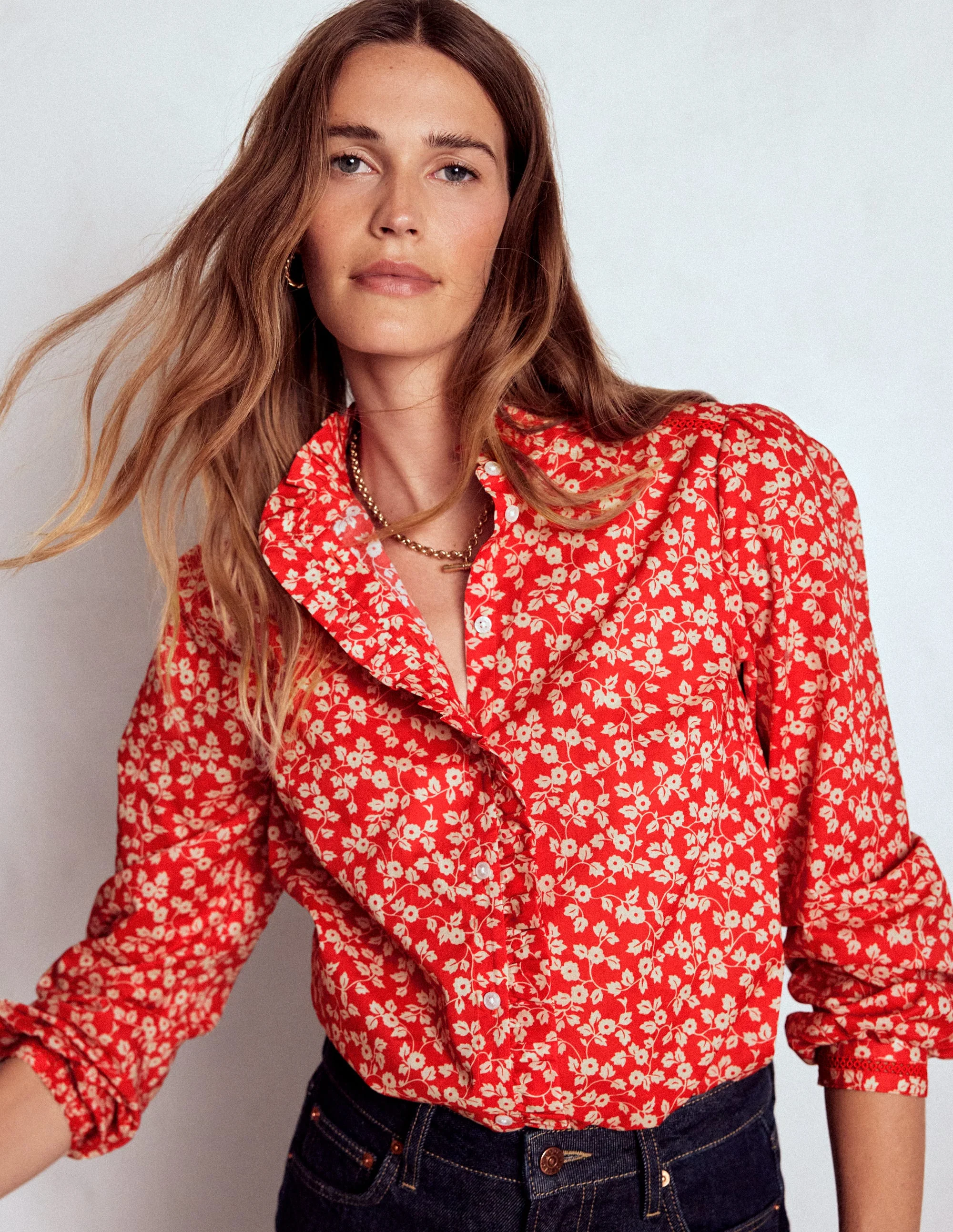 Helena Cotton Top-Cranberry Red, Delicate Vine