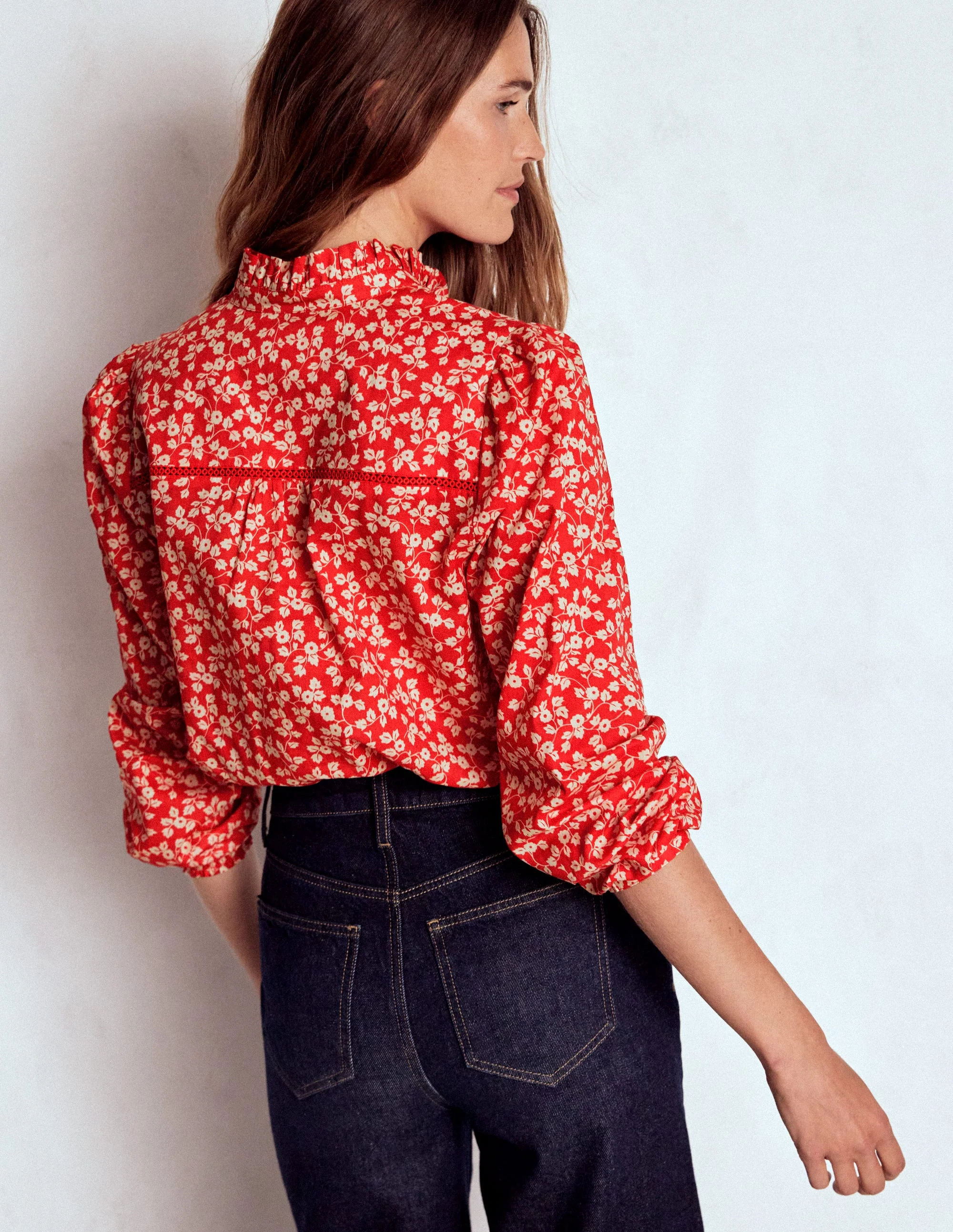 Helena Cotton Top-Cranberry Red, Delicate Vine - Image 3