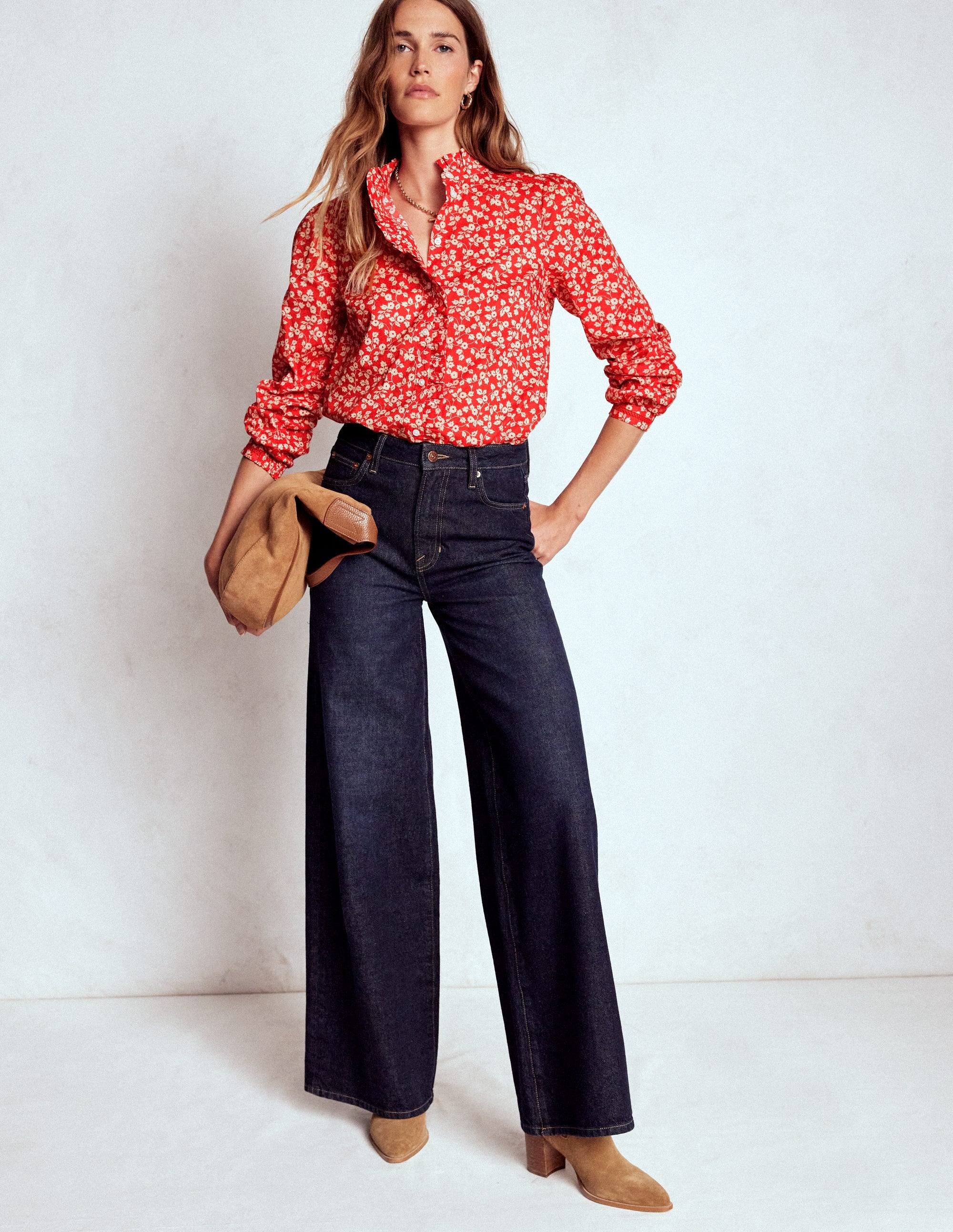 Helena Cotton Top-Cranberry Red, Delicate Vine - Image 4