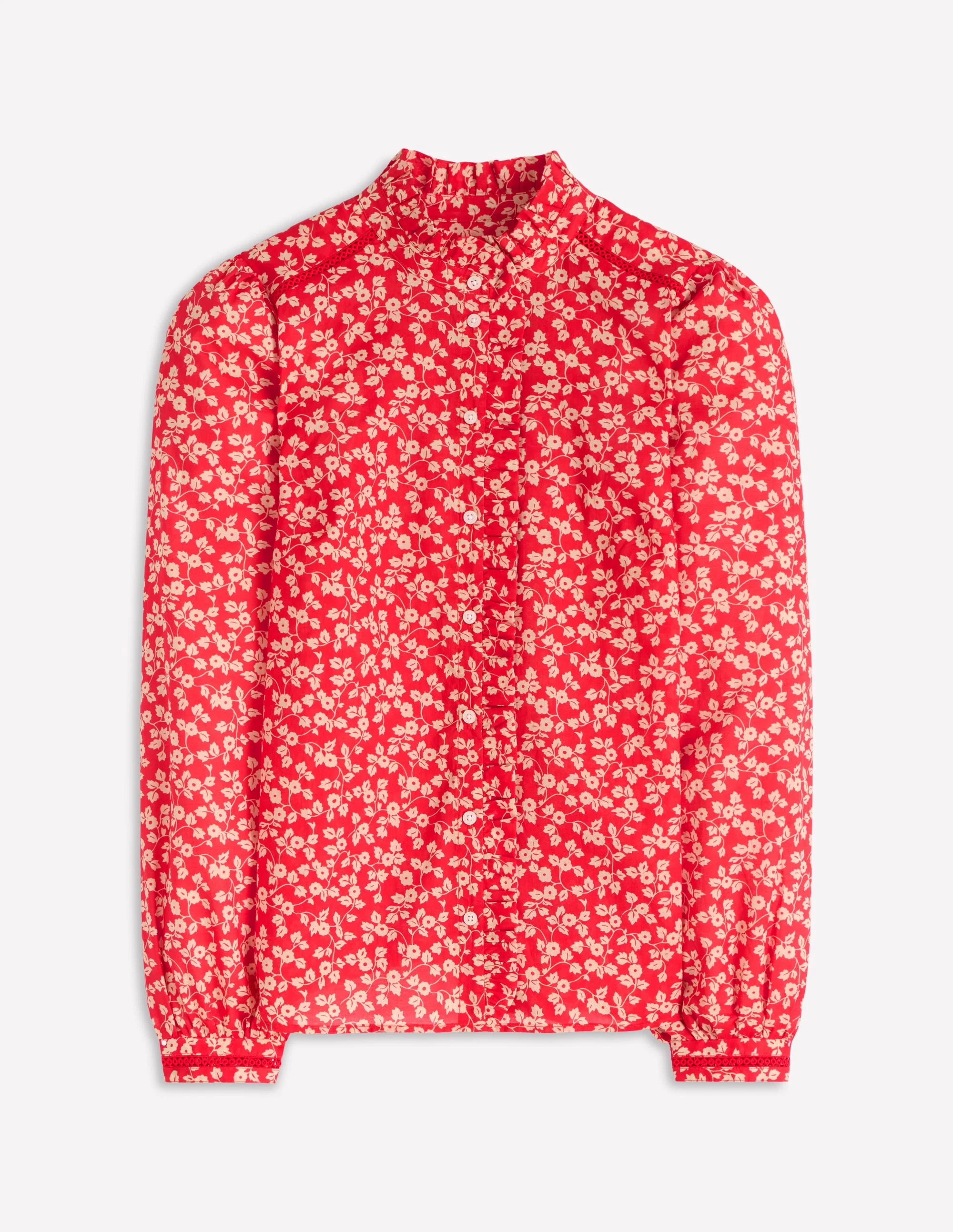 Helena Cotton Top-Cranberry Red, Delicate Vine - Image 5