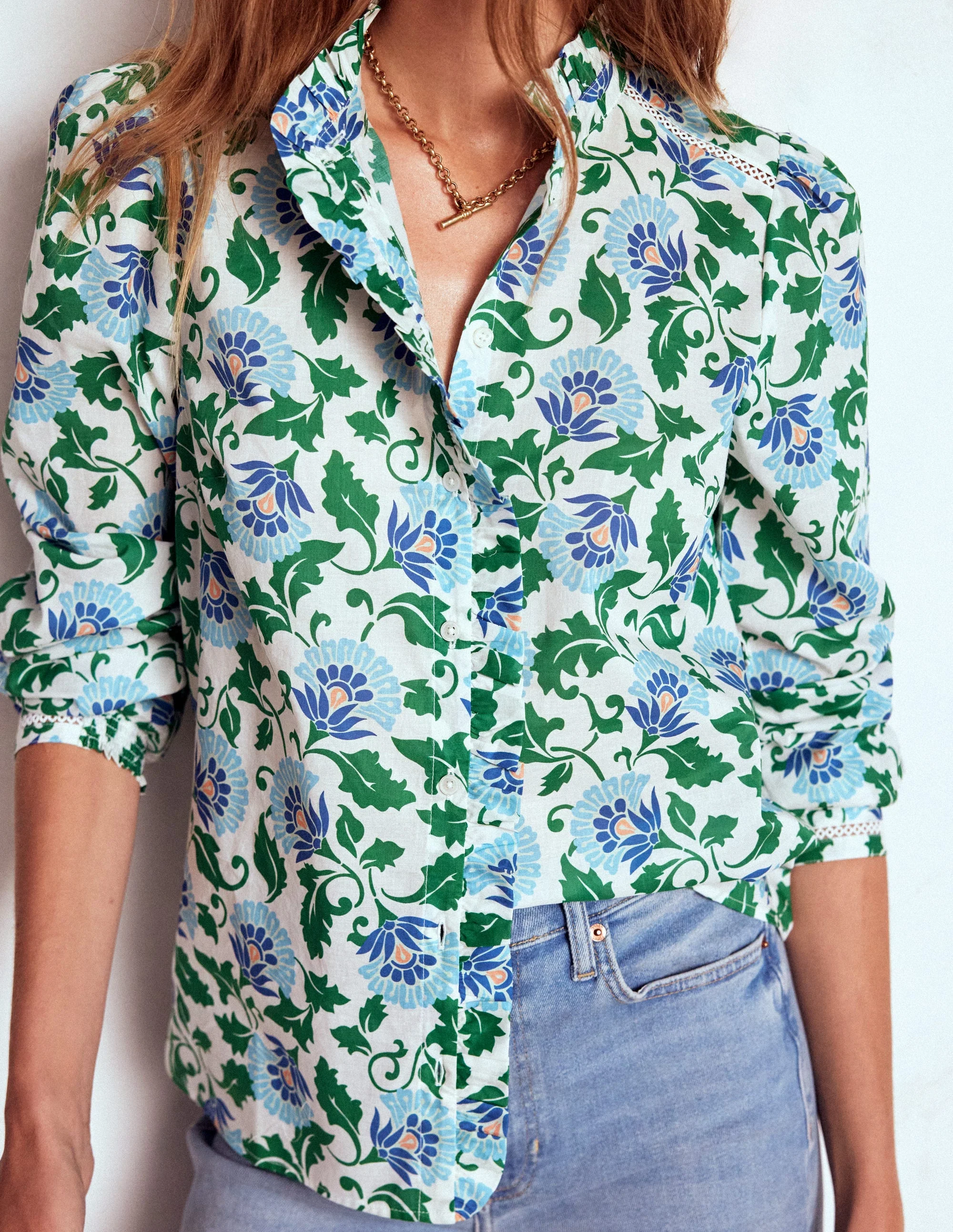 Helena Cotton Top-Rich Emerald, Ornate Vine - Image 2