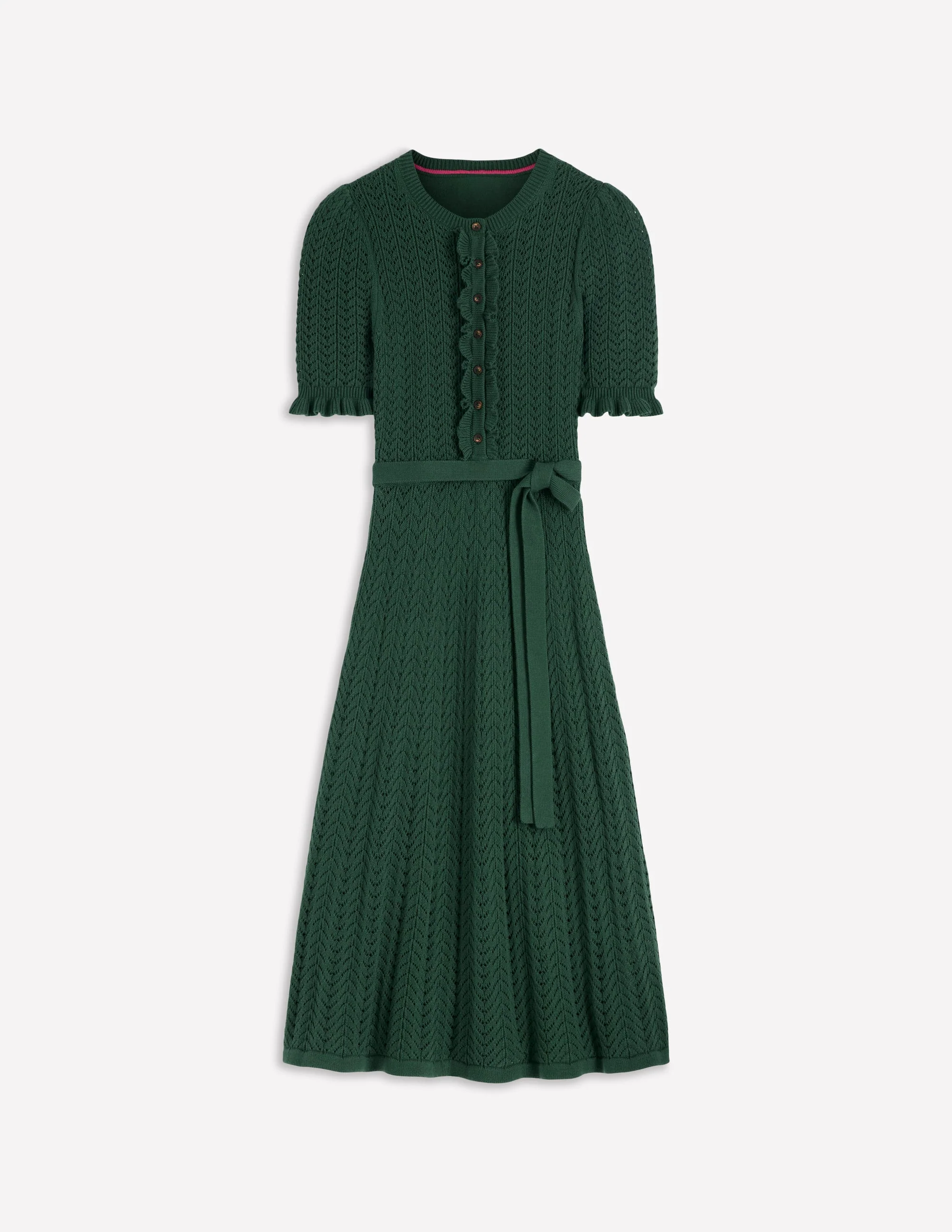 Henley Frill Knitted Dress-Hunter Green - Image 6