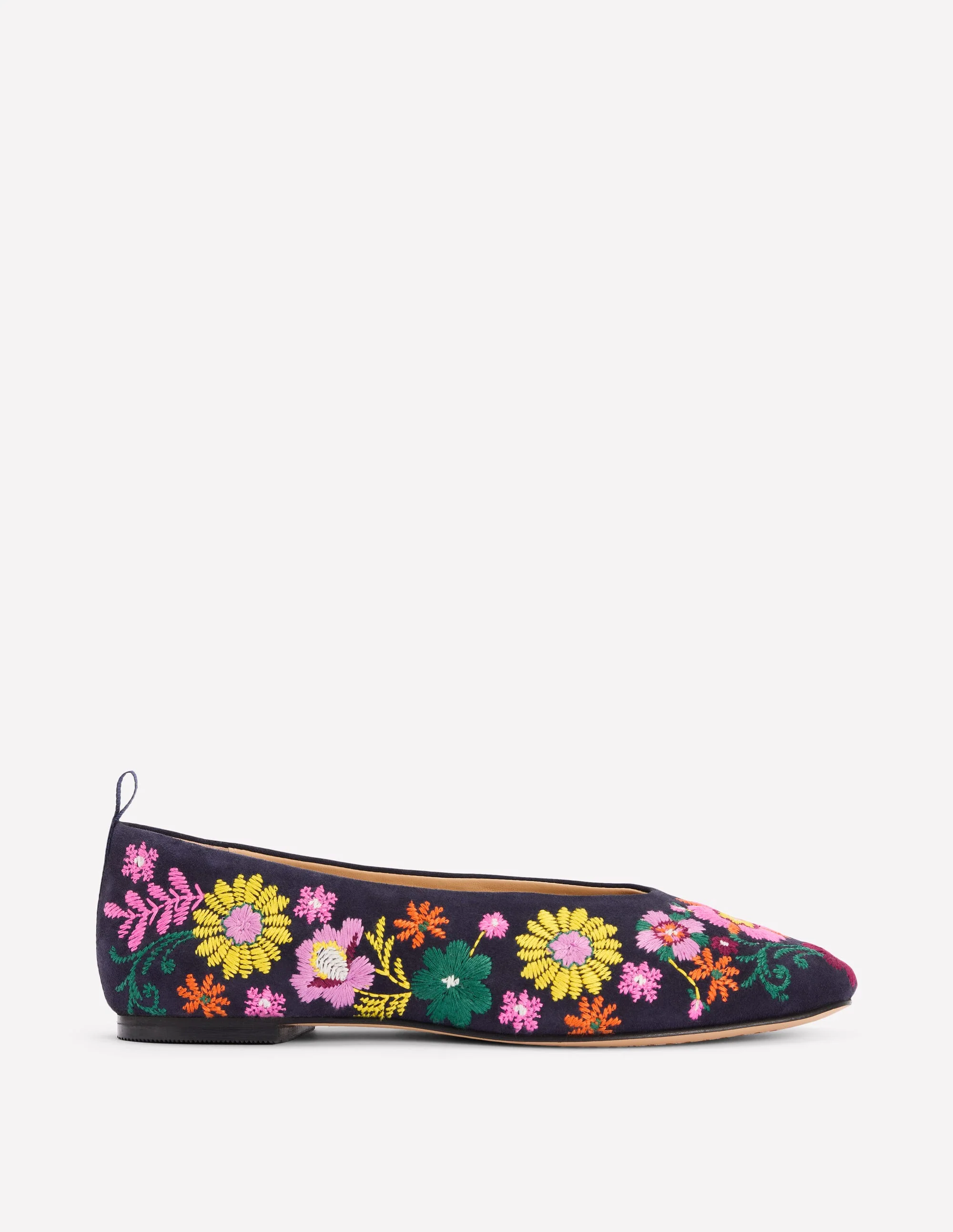 High Cut Ballet Flats-Navy/Embroidery
