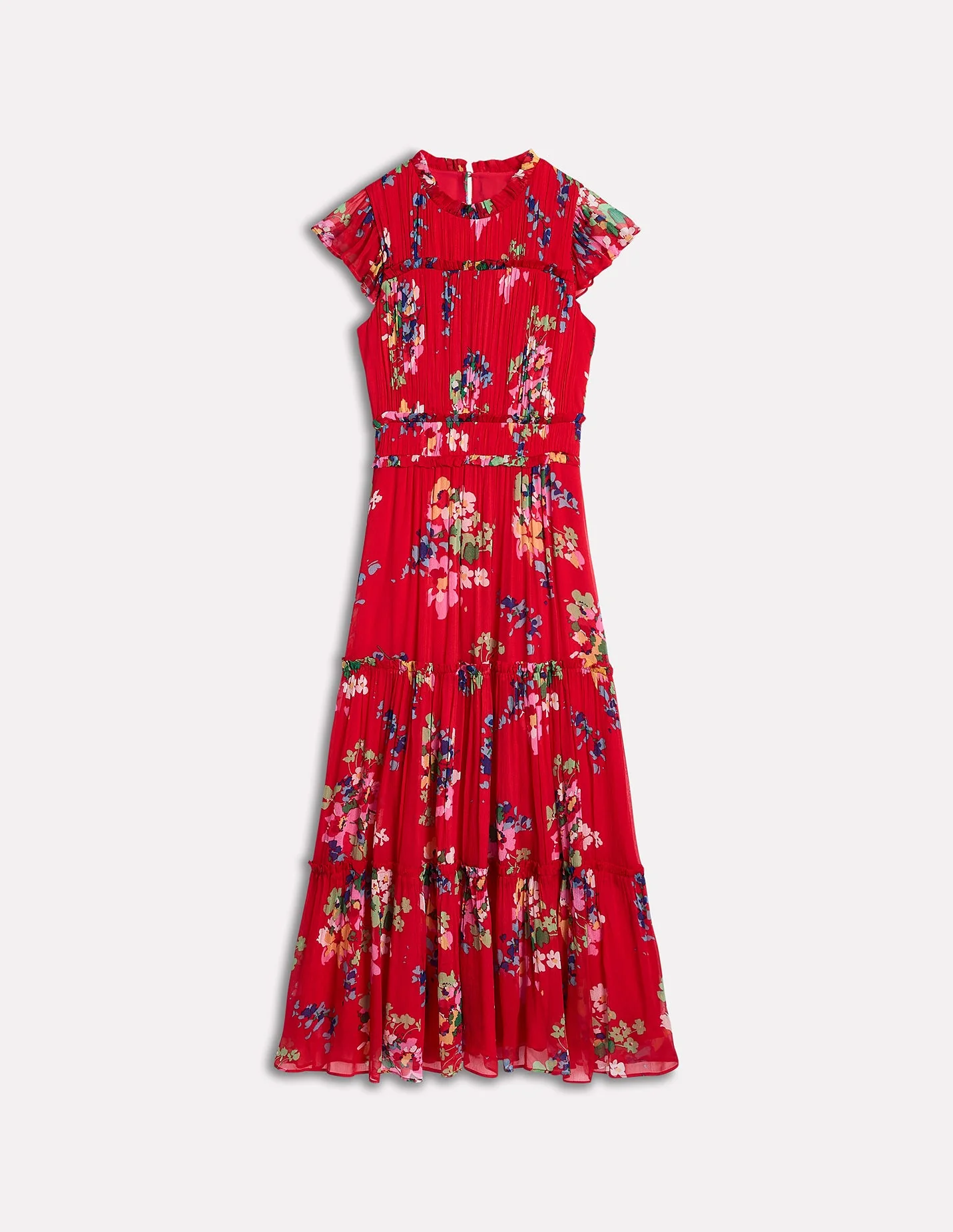 High Neck Sleeveless Dress-Rouge, Delicate Blooms - Image 6