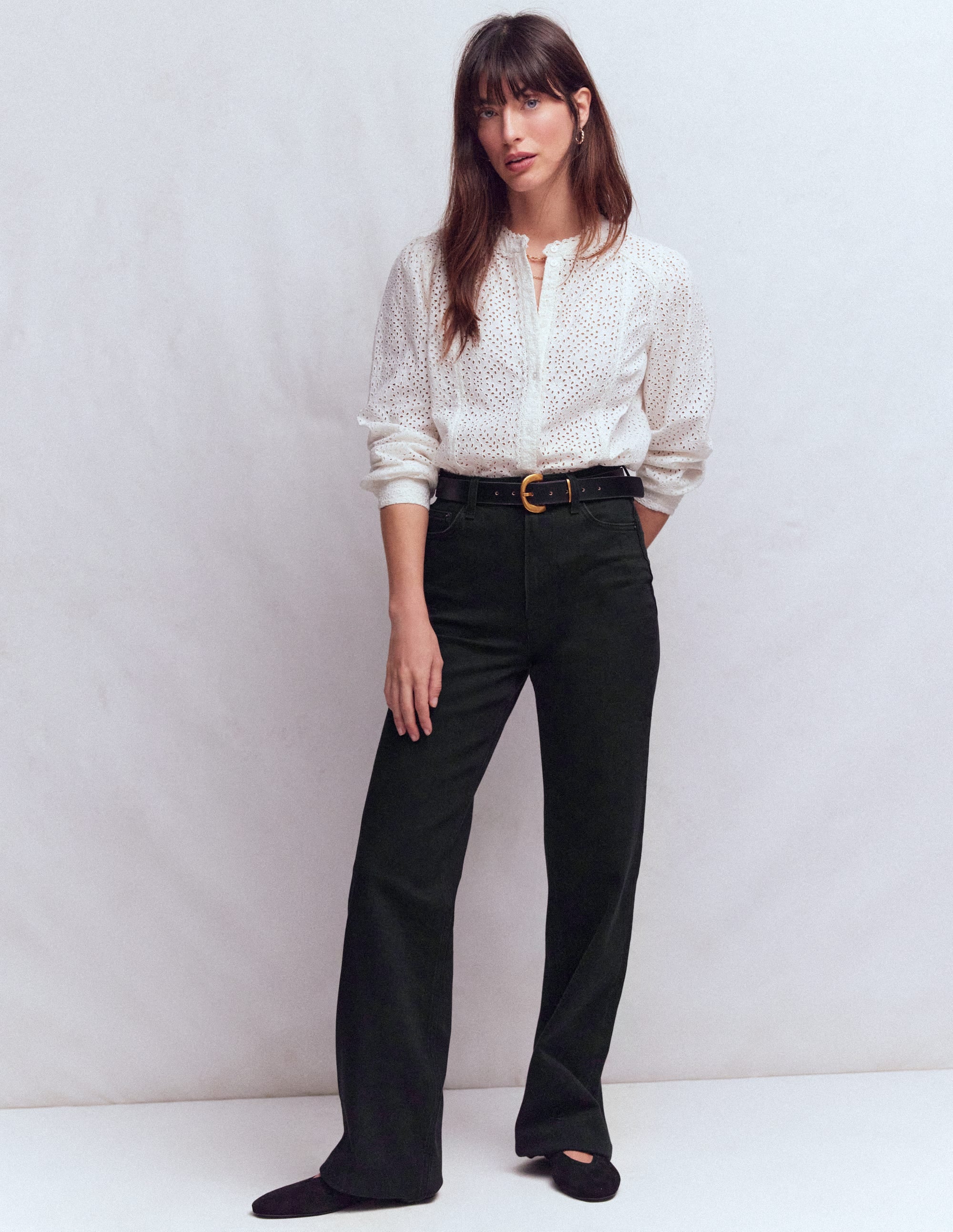 High Rise Column Leg Jeans-Black