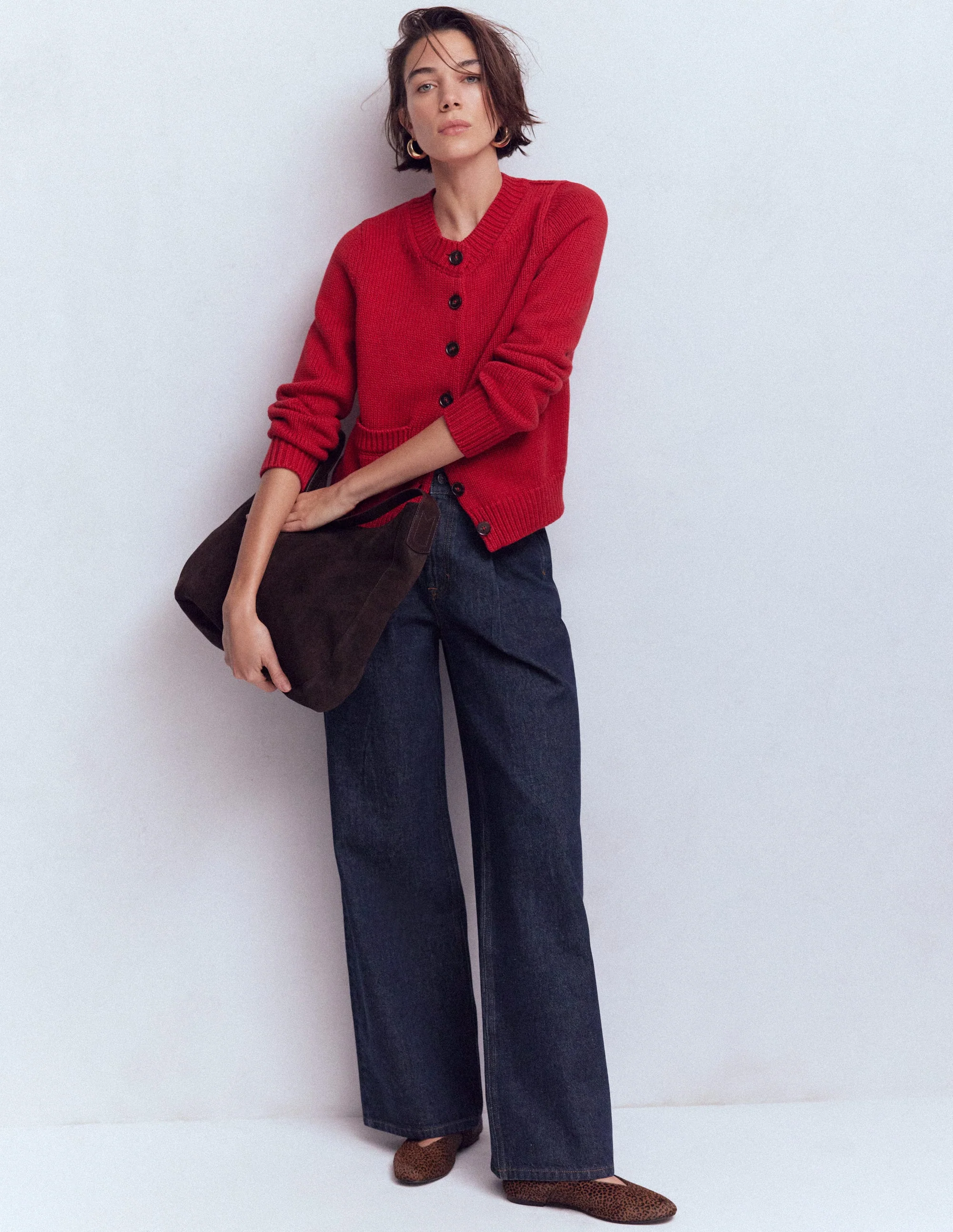High Rise Pleat Wide Leg Jeans-Indigo Rinse