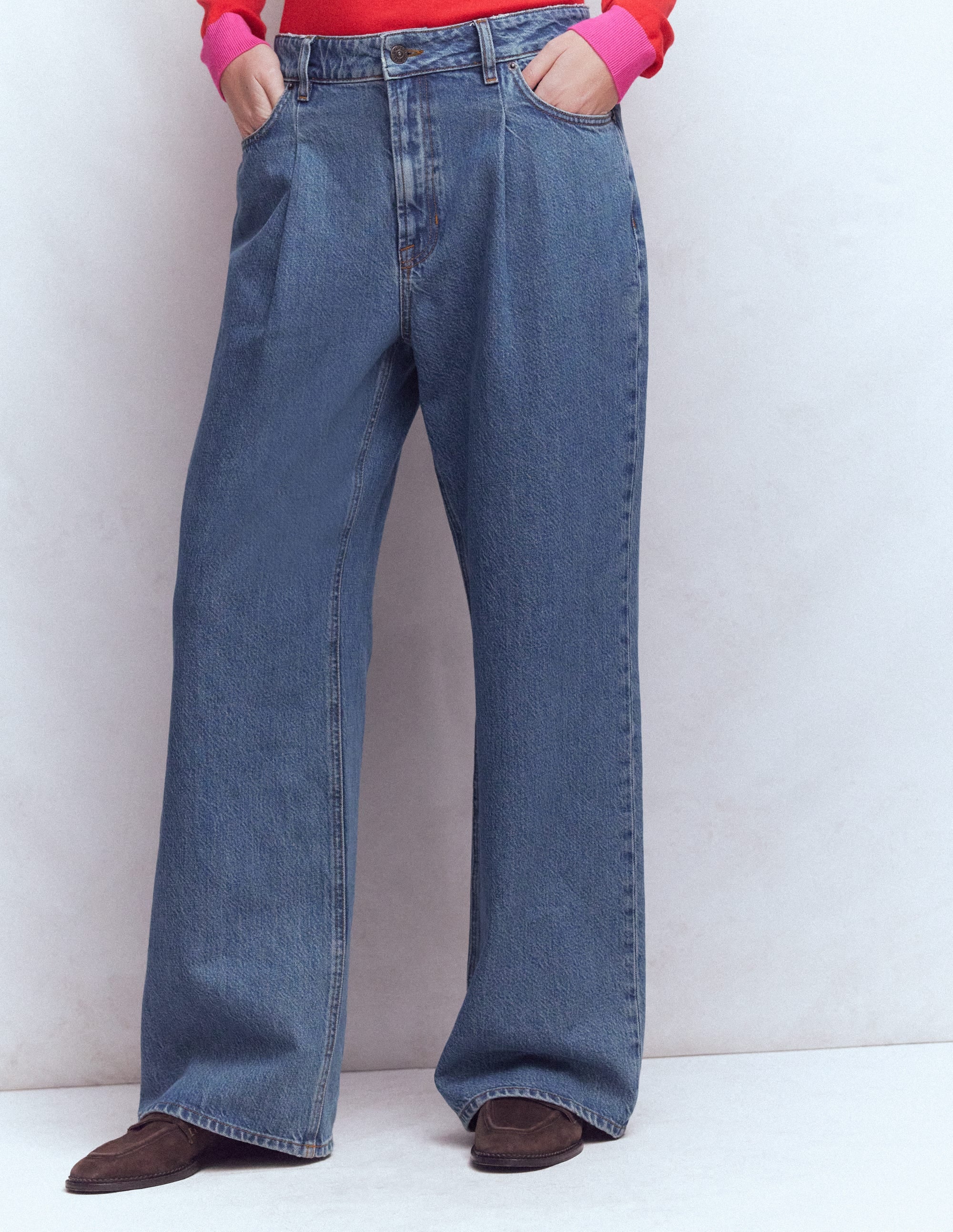 High Rise Pleat Wide Leg Jeans-Mid Vintage - Image 4