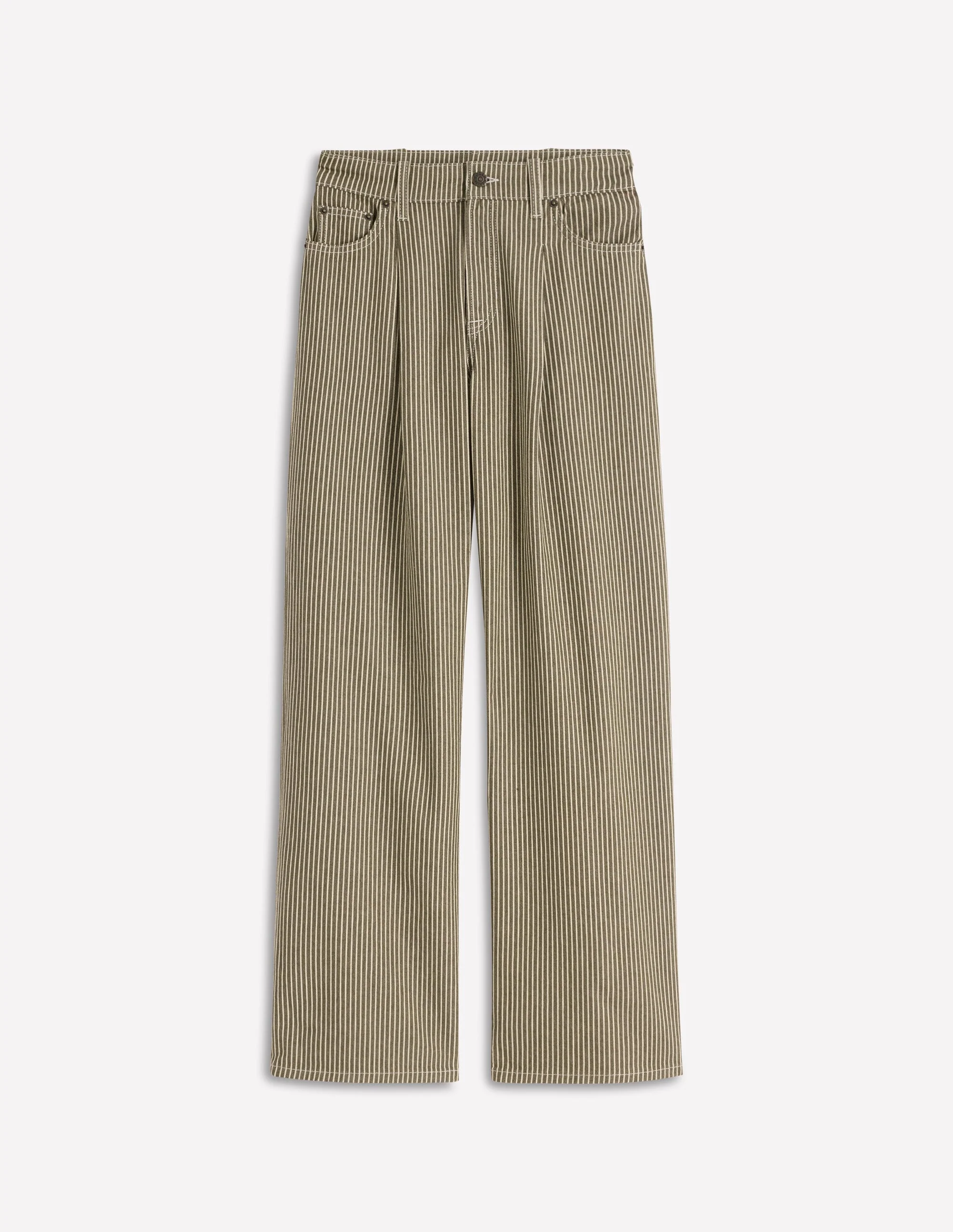 High Rise Pleat Wide Leg Jeans-Olive Ecru Stripe - Image 7