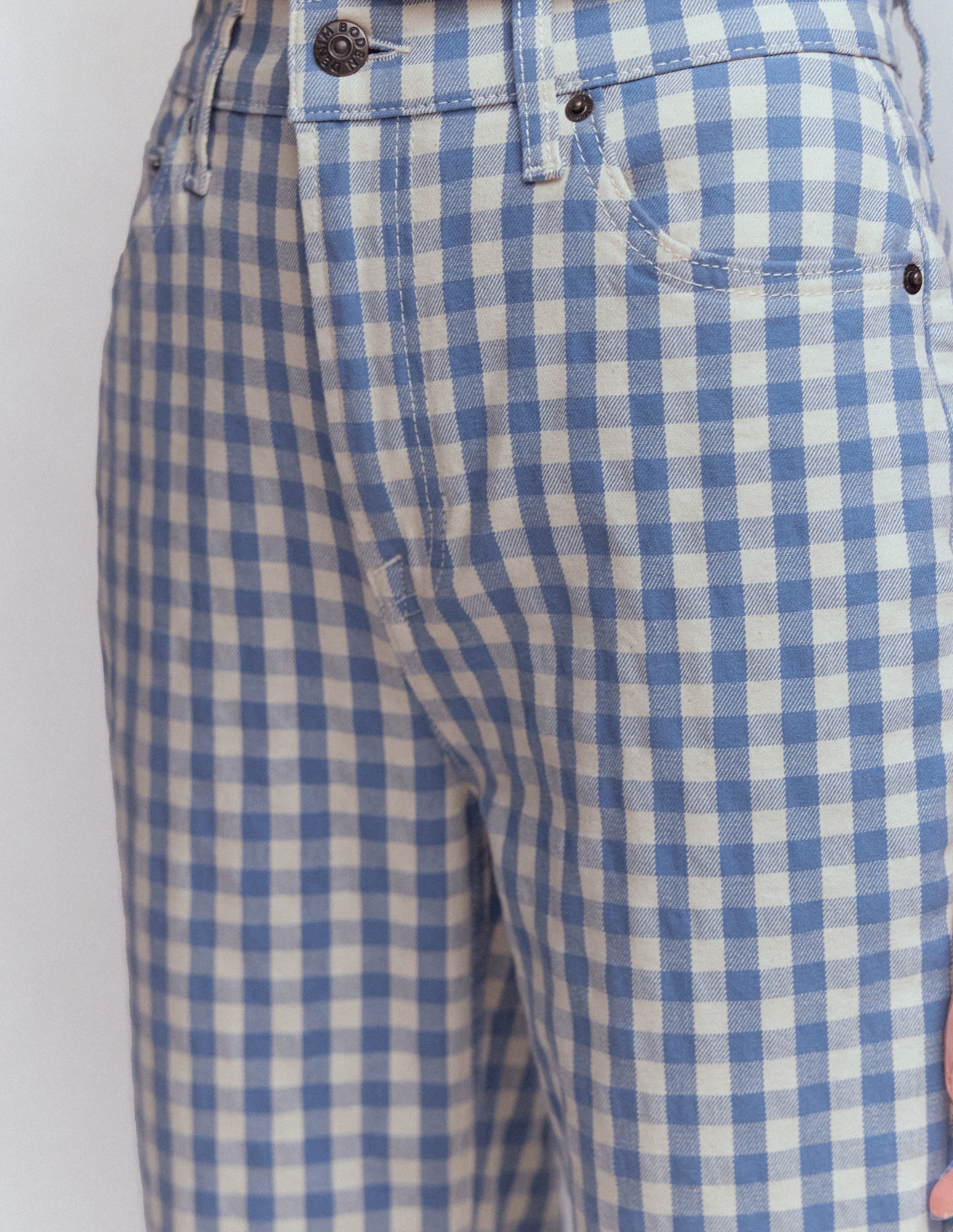 High Rise Straight Jeans-Blue Gingham - Image 2