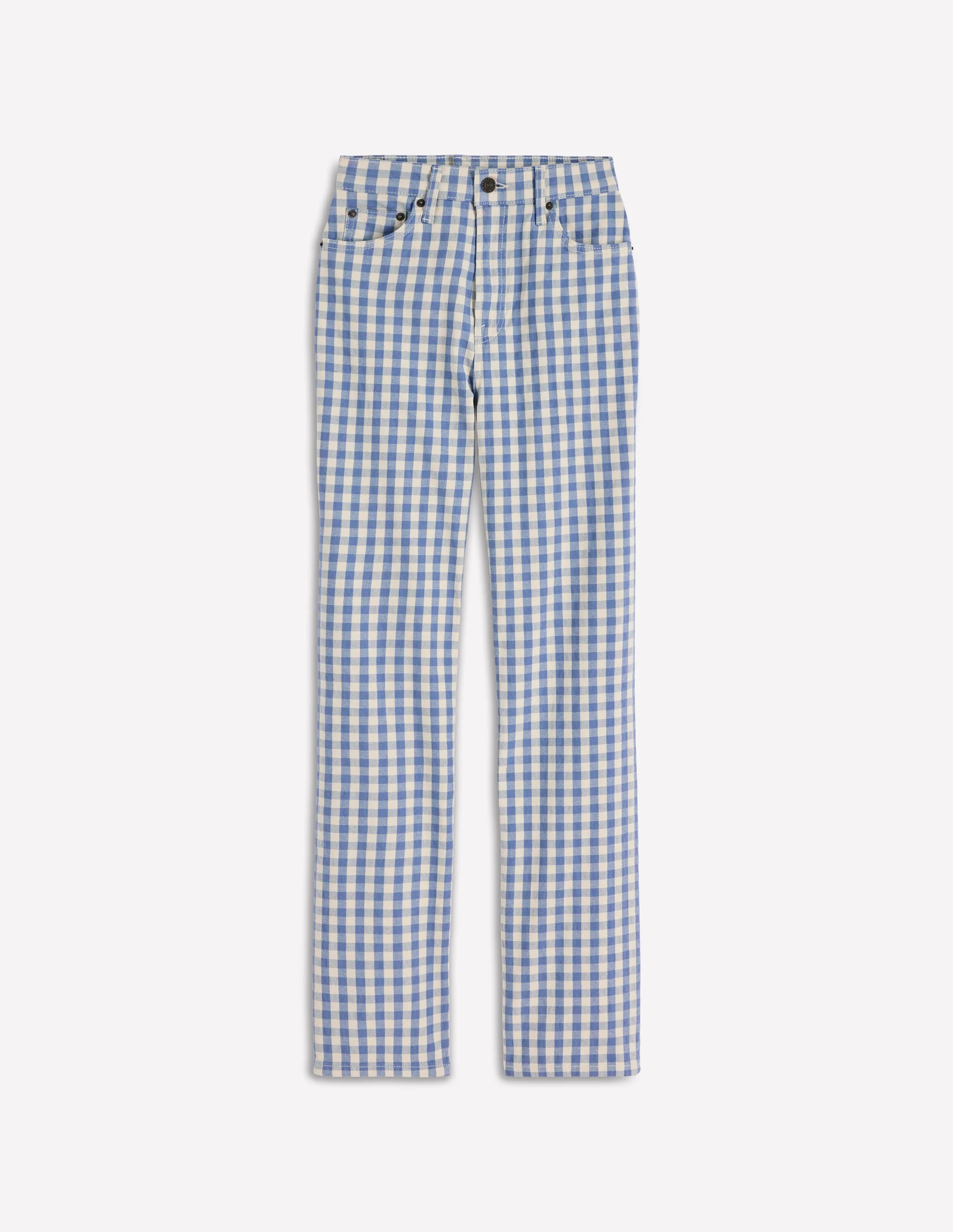 High Rise Straight Jeans-Blue Gingham - Image 6