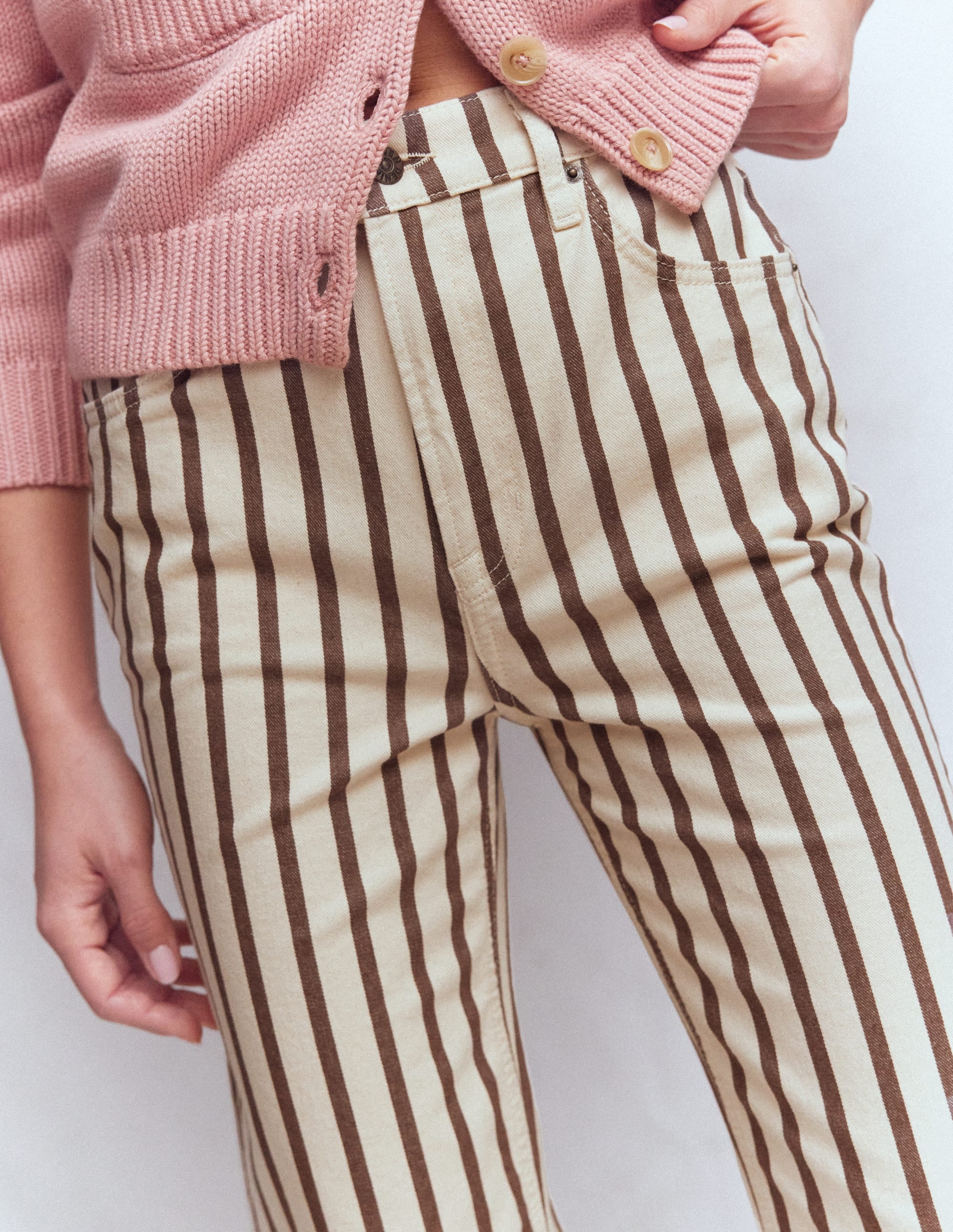 High Rise Straight Jeans-Brown Ecru Stripe - Image 2