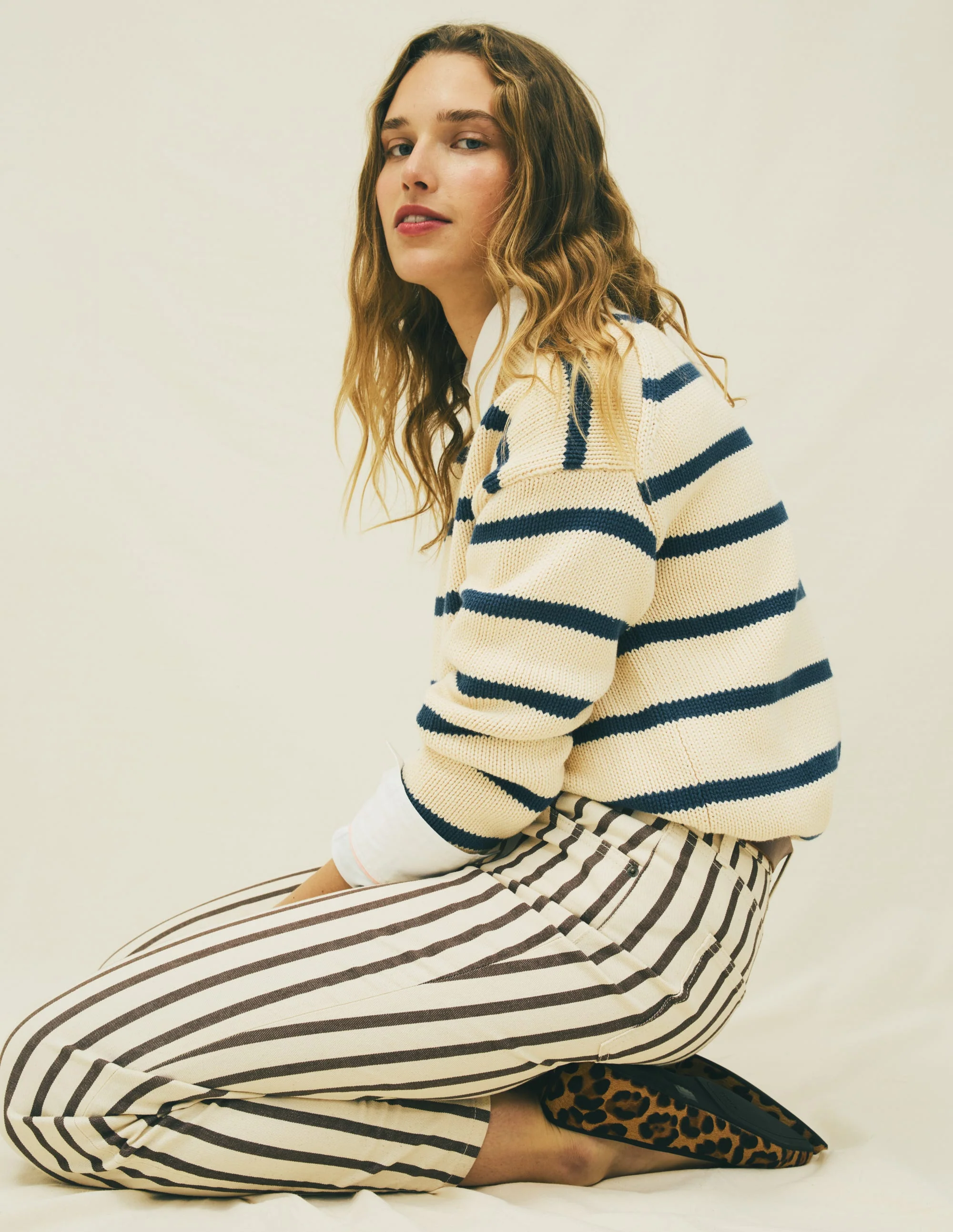 High Rise Straight Jeans-Brown Ecru Stripe - Image 6