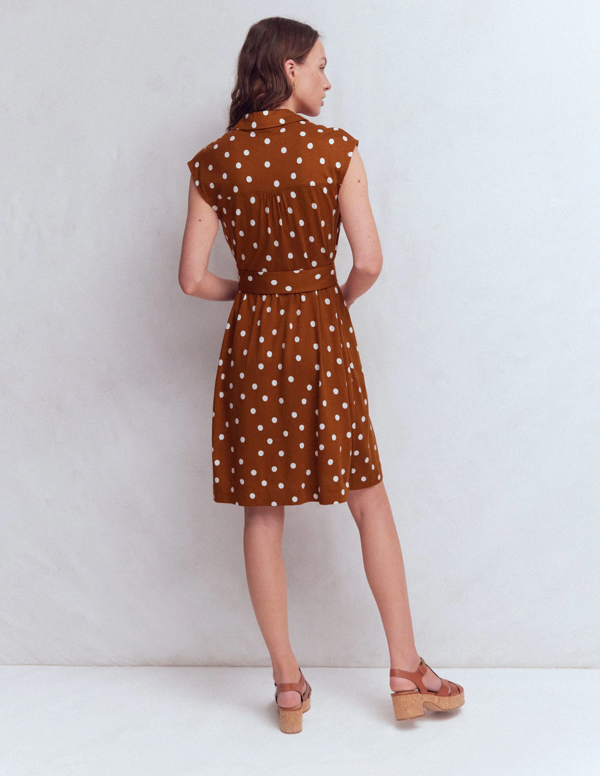 Honor Short Jersey Shirt Dress-Cognac, Painted Dot Spaced - Image 3