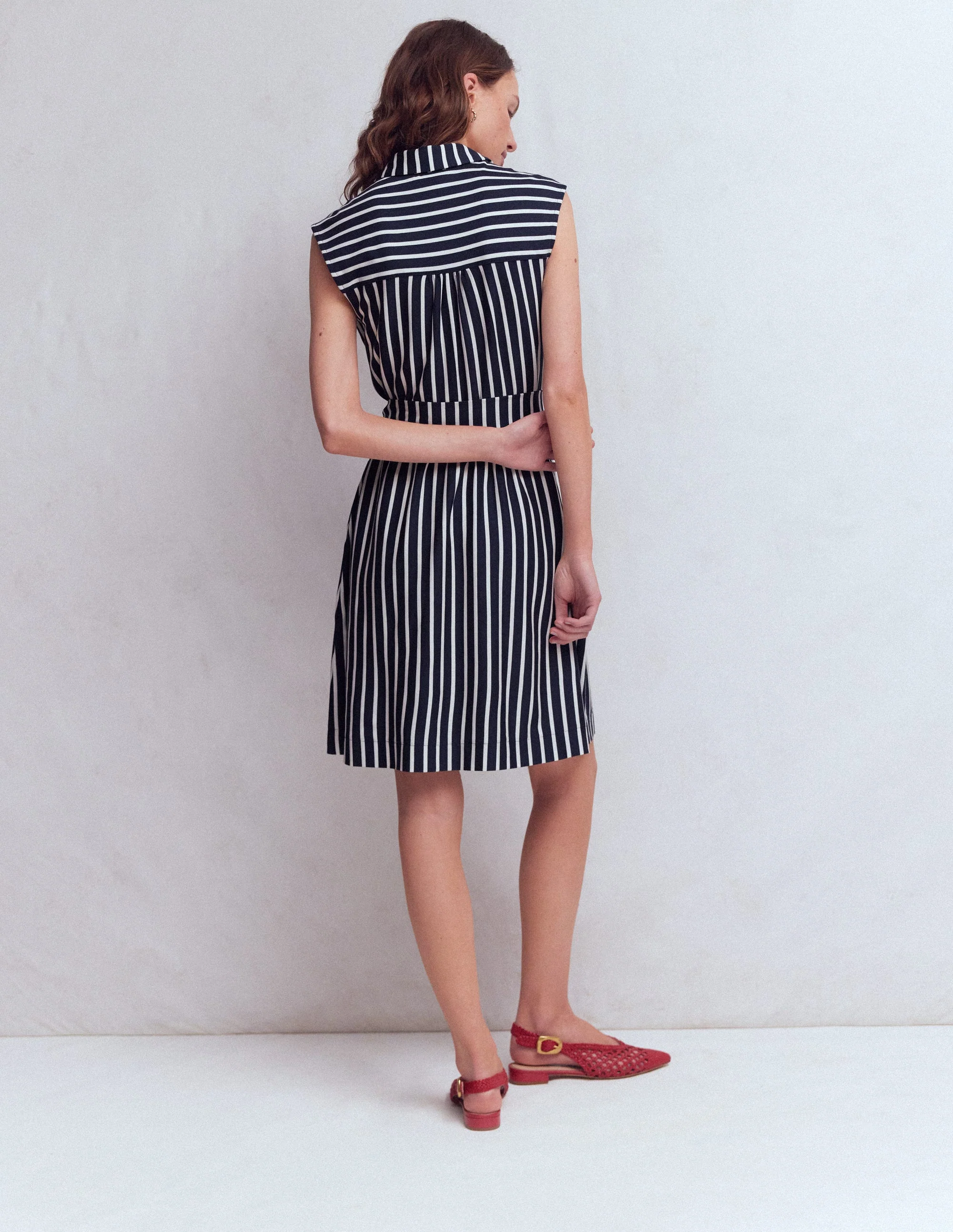 Honor Short Jersey Shirt Dress-Navy and White Stripe - Image 3
