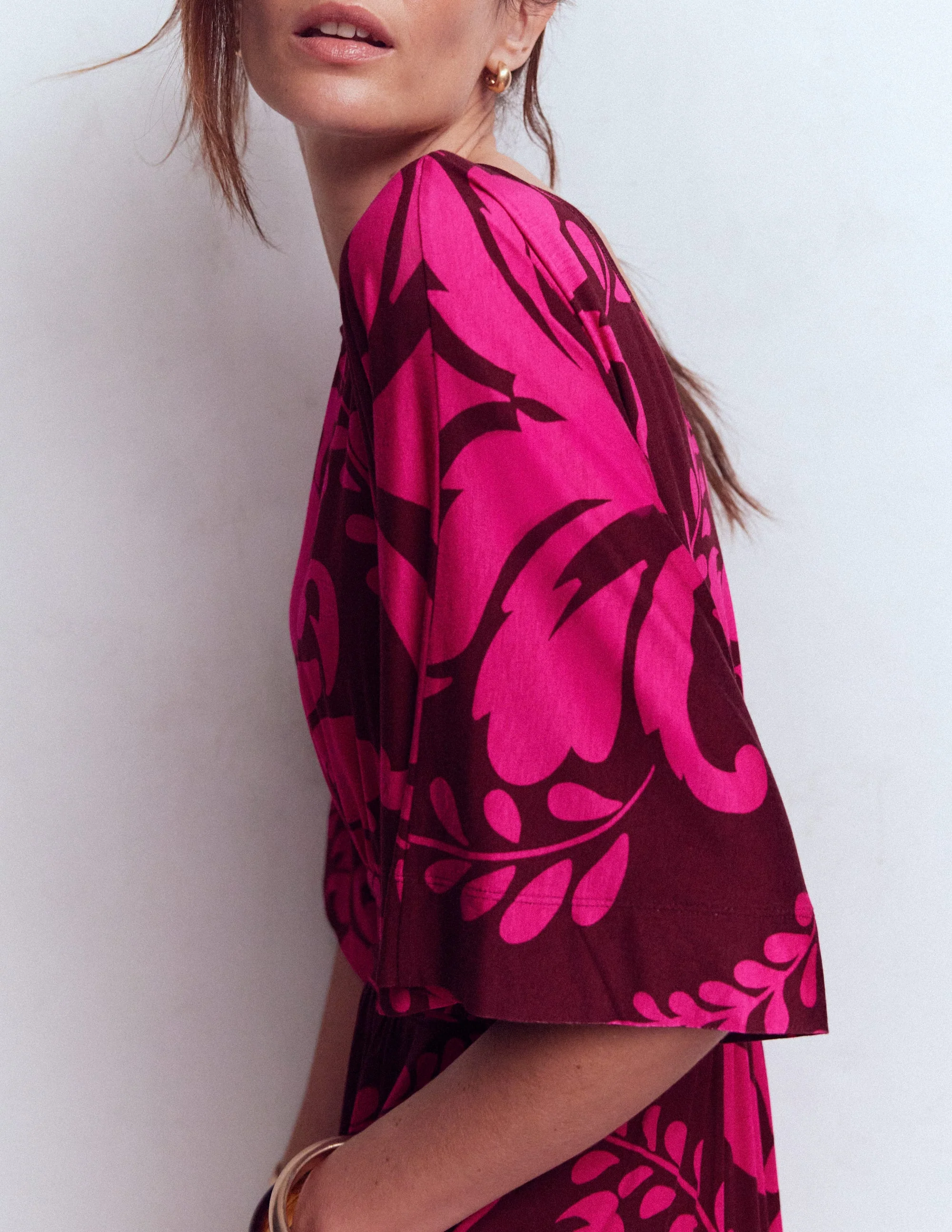 Imelda Kimono Jersey Dress-Pink Peony, Decorative Lattice - Image 4