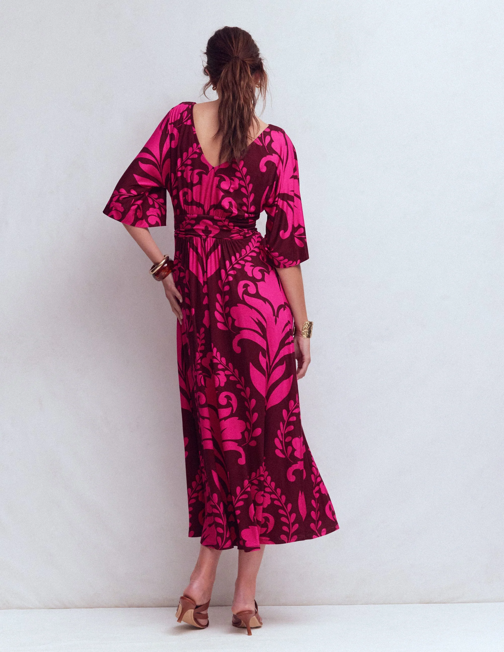 Imelda Kimono Jersey Dress-Pink Peony, Decorative Lattice - Image 5