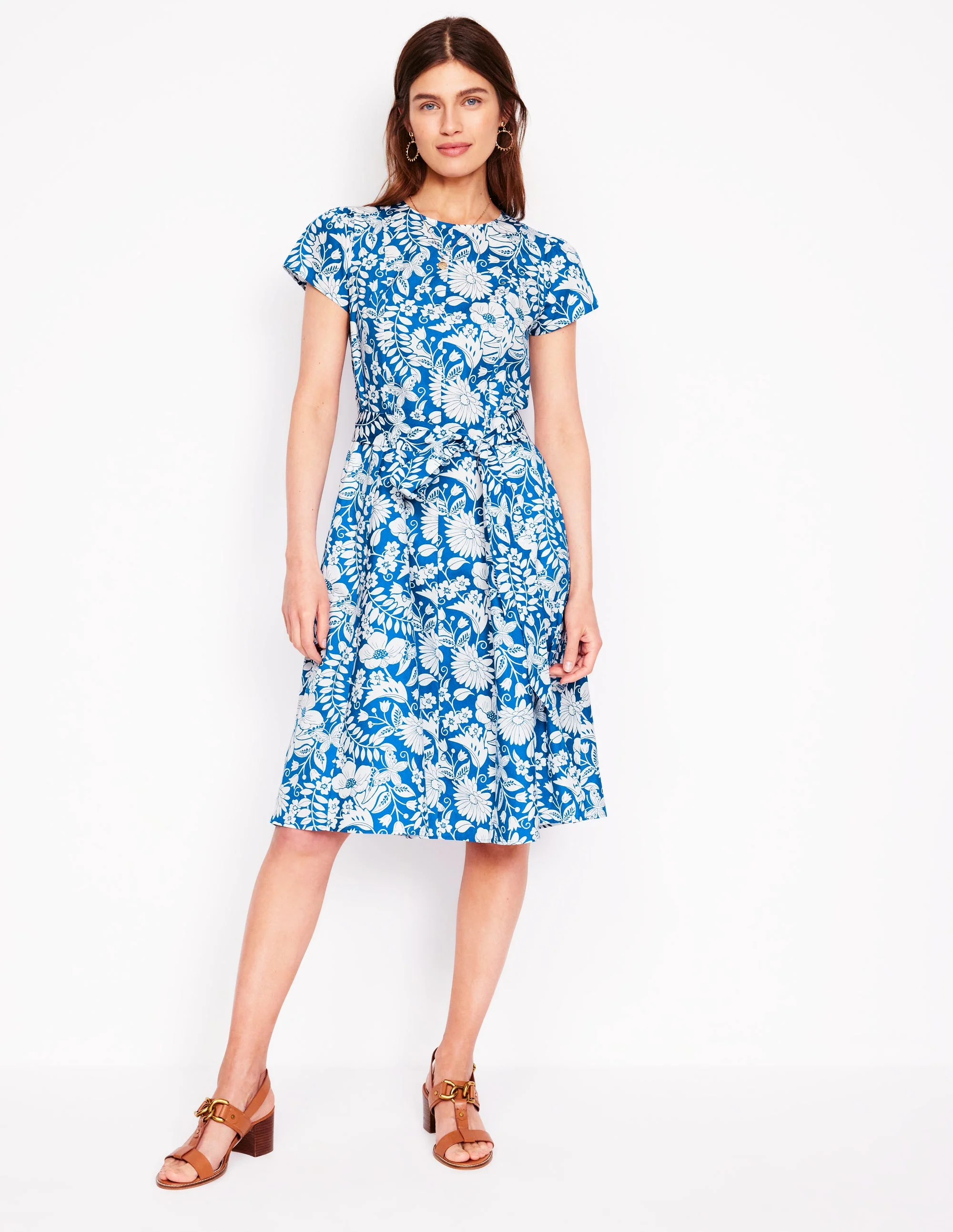 Imo Cotton Godet Short Dress-Gallery Blue, Wildflower Trail - Image 4