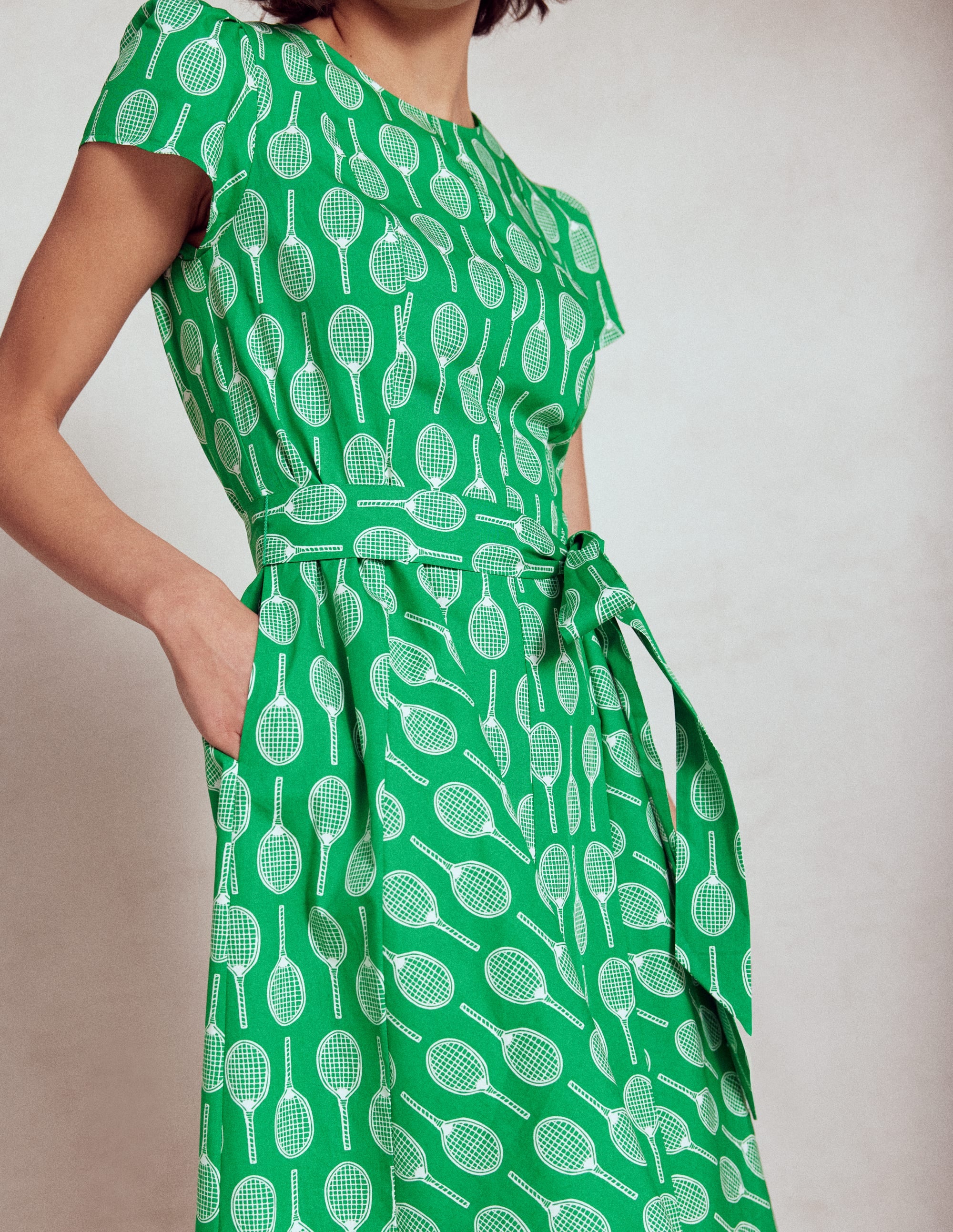 Imo Cotton Godet Short Dress-Rich Emerald, Tennis - Image 2
