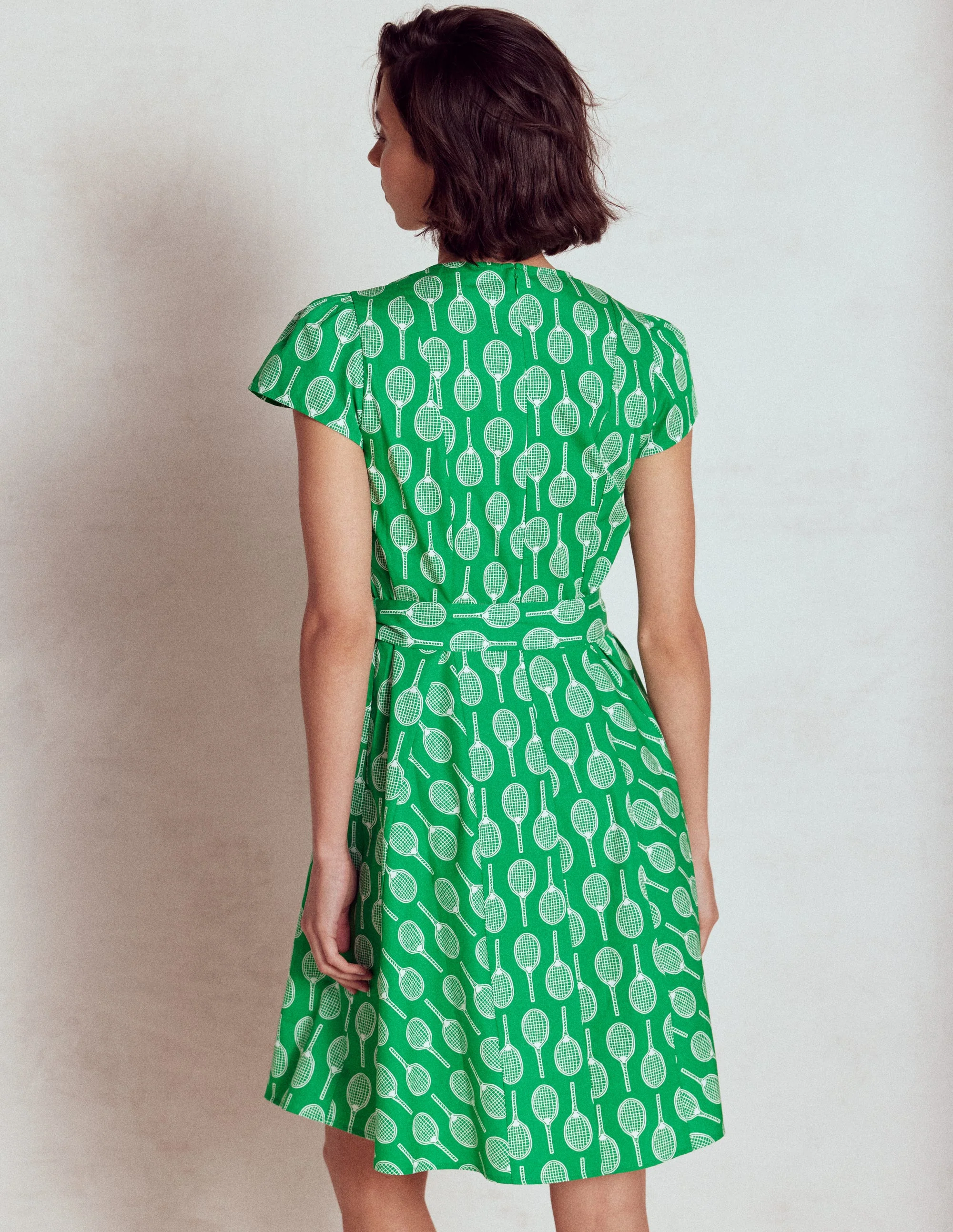 Imo Cotton Godet Short Dress-Rich Emerald, Tennis - Image 3