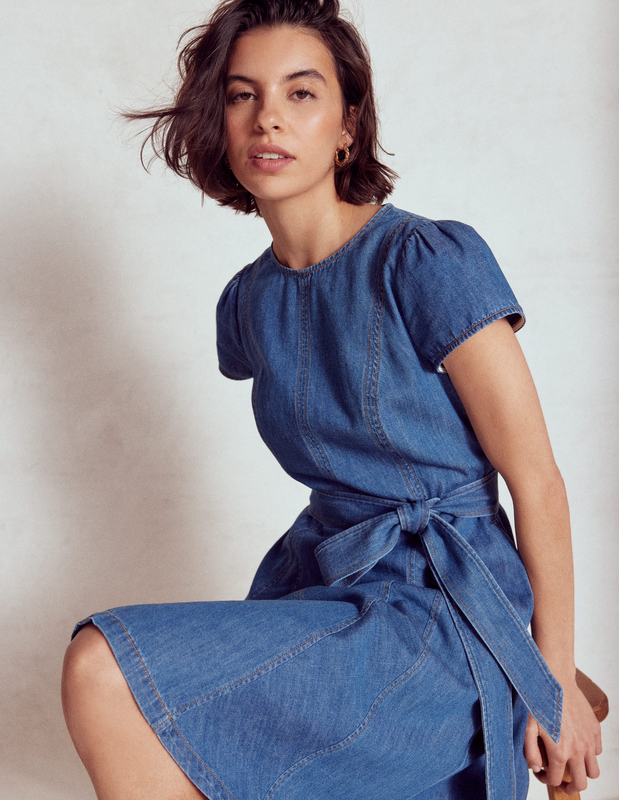 Imo Denim Godet Short Dress-Mid Vintage Denim - Image 2