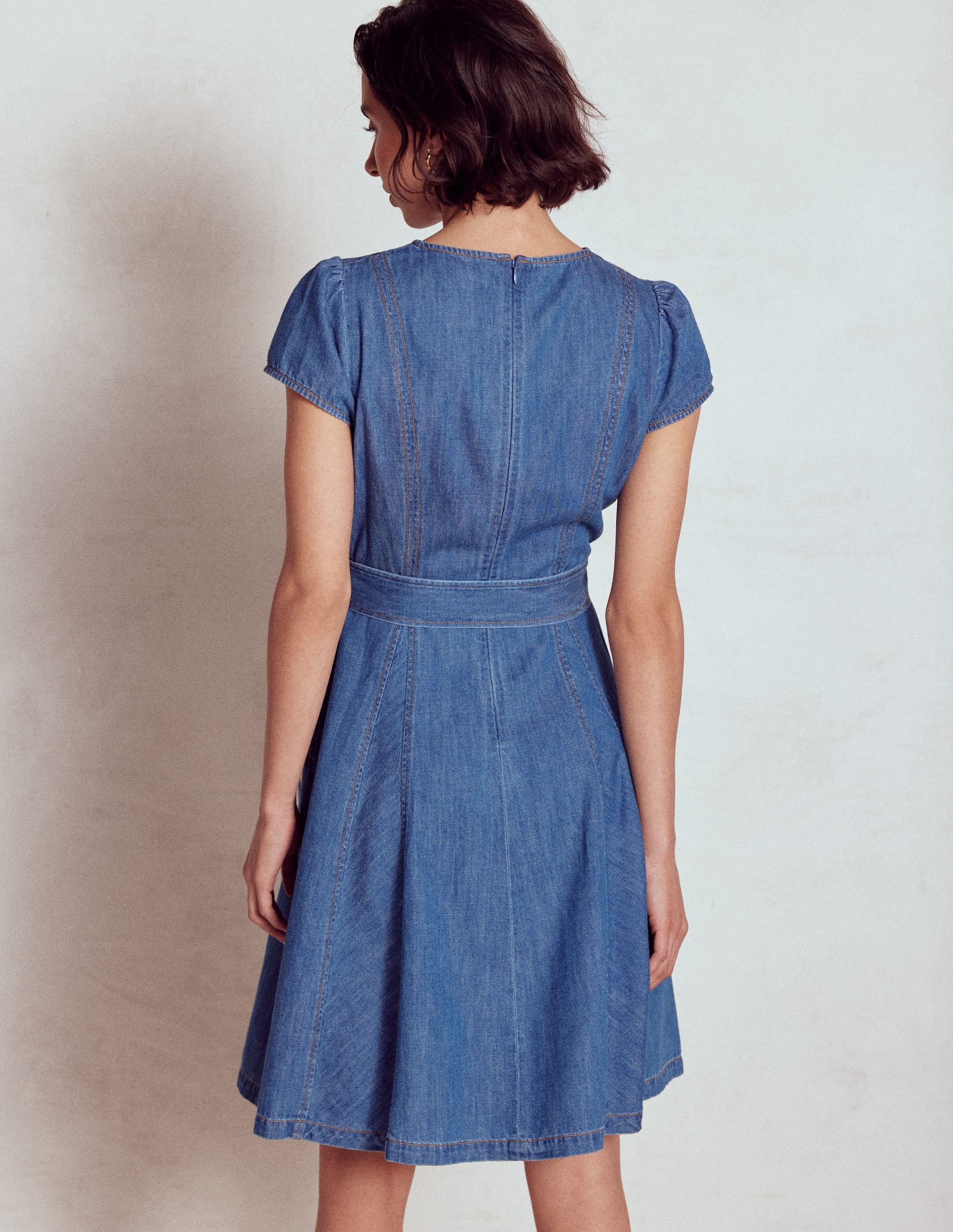 Imo Denim Godet Short Dress-Mid Vintage Denim - Image 4