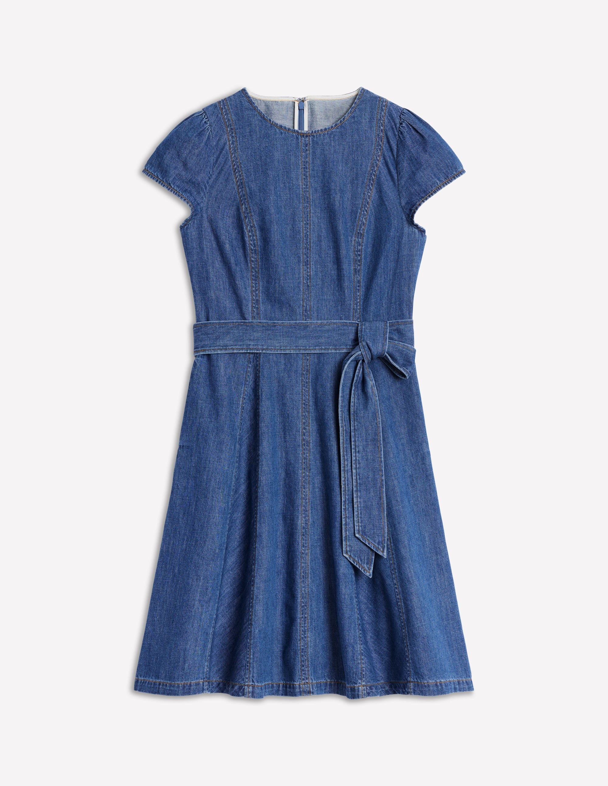 Imo Denim Godet Short Dress-Mid Vintage Denim - Image 6