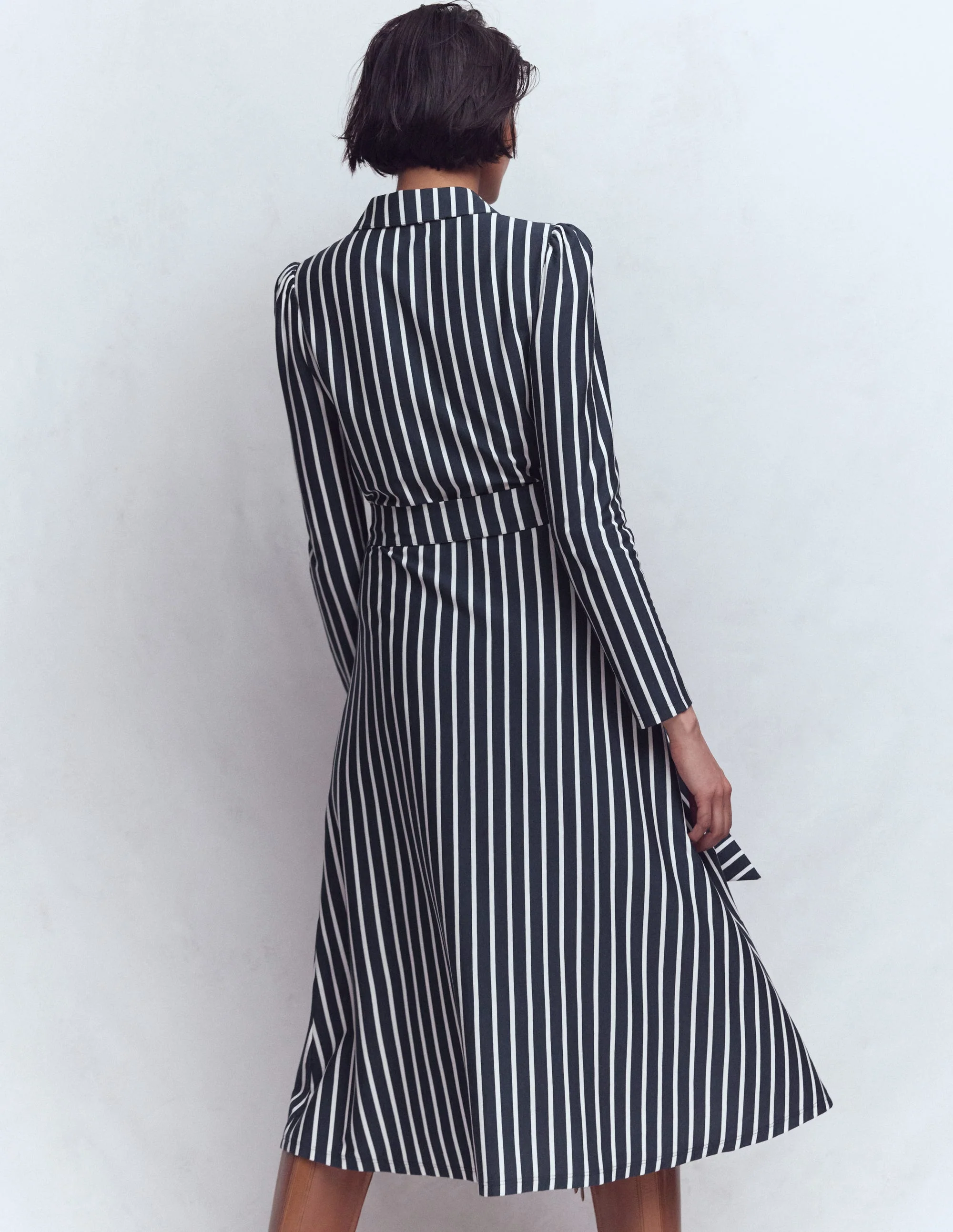 Imogen Collared Jersey Dress-French Navy and Ivory Stripe - Image 3