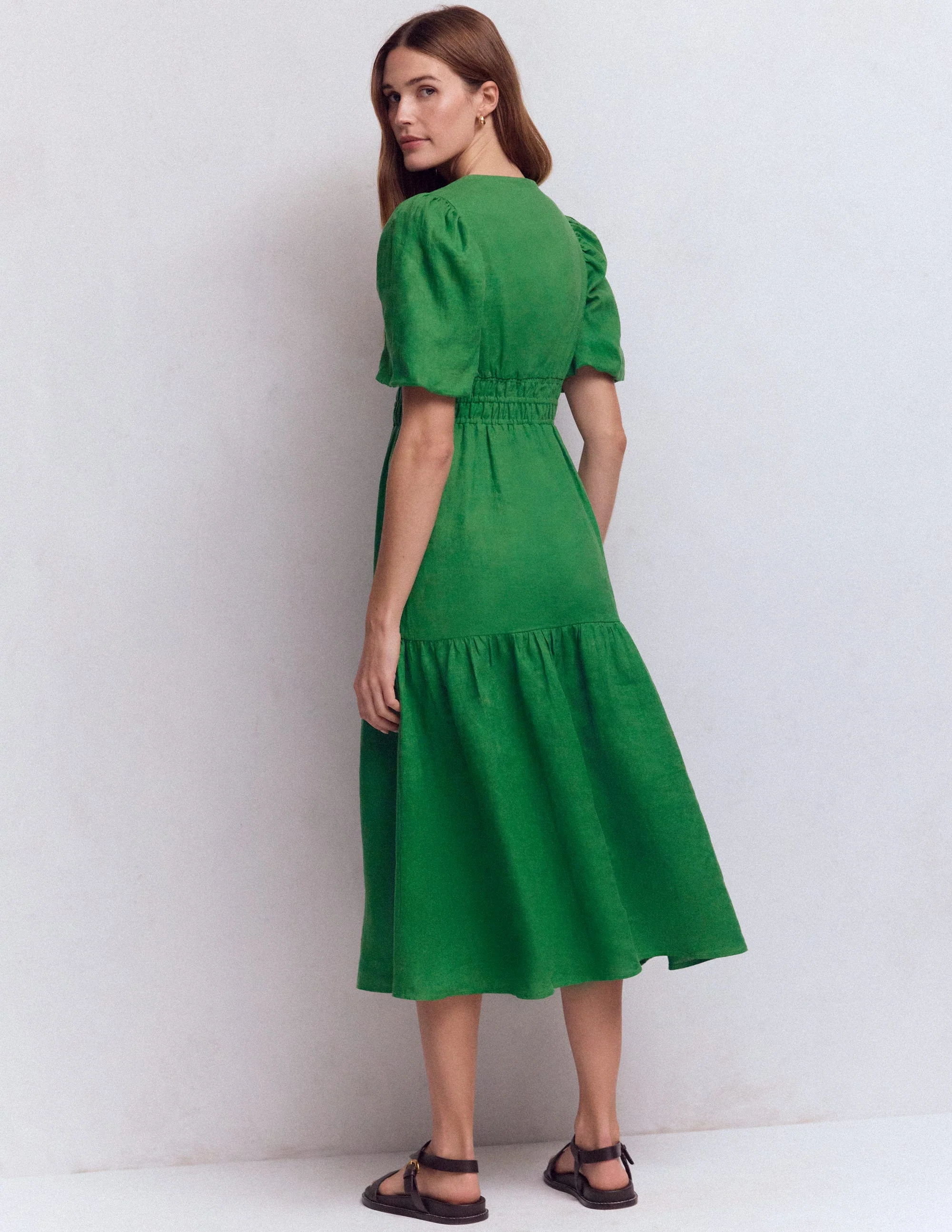 Irene Linen Midi Dress-Highland Green - Image 3