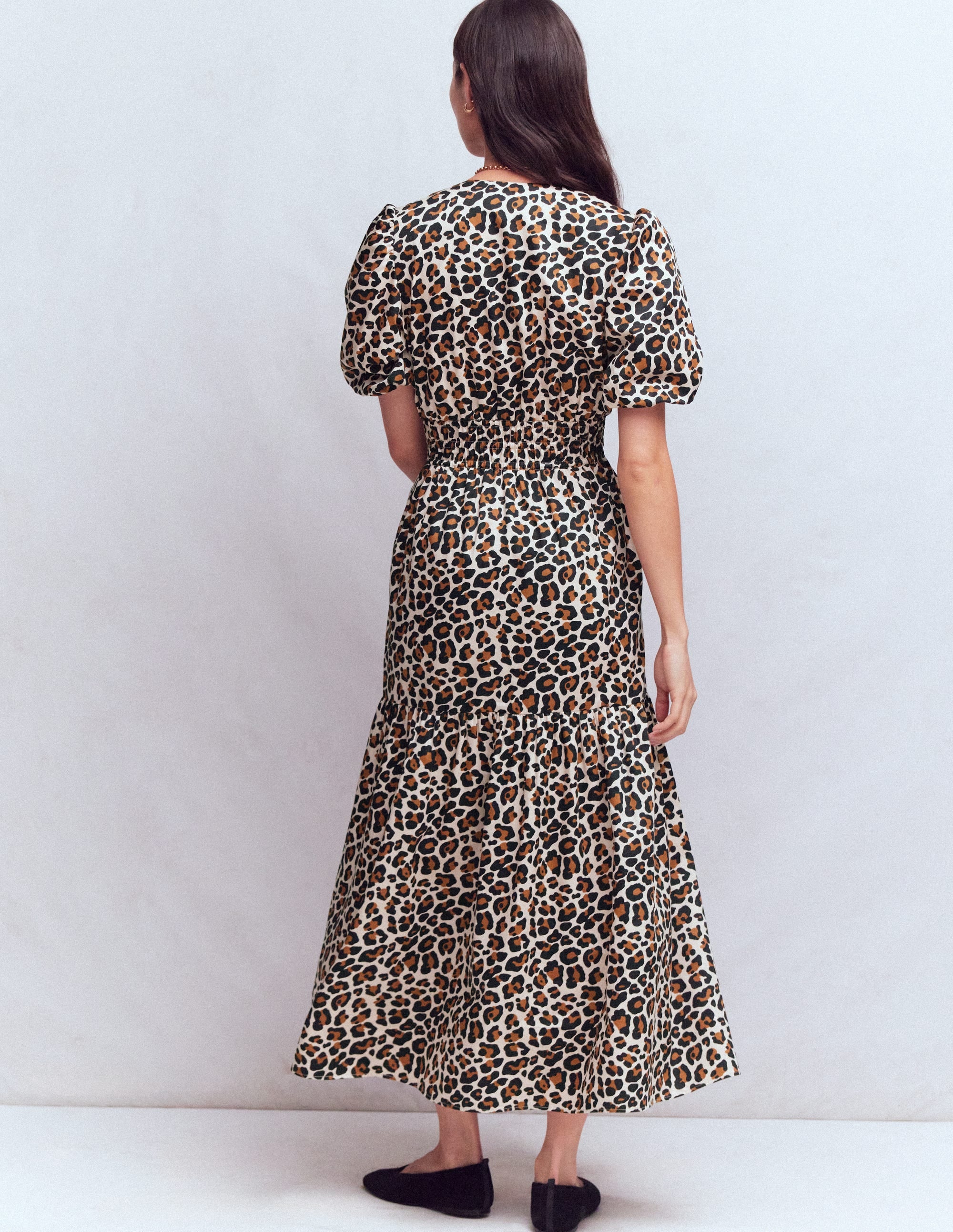 Irene Puff Sleeve Cotton Dress-Almond Milk, Cheetah Pop - Image 4