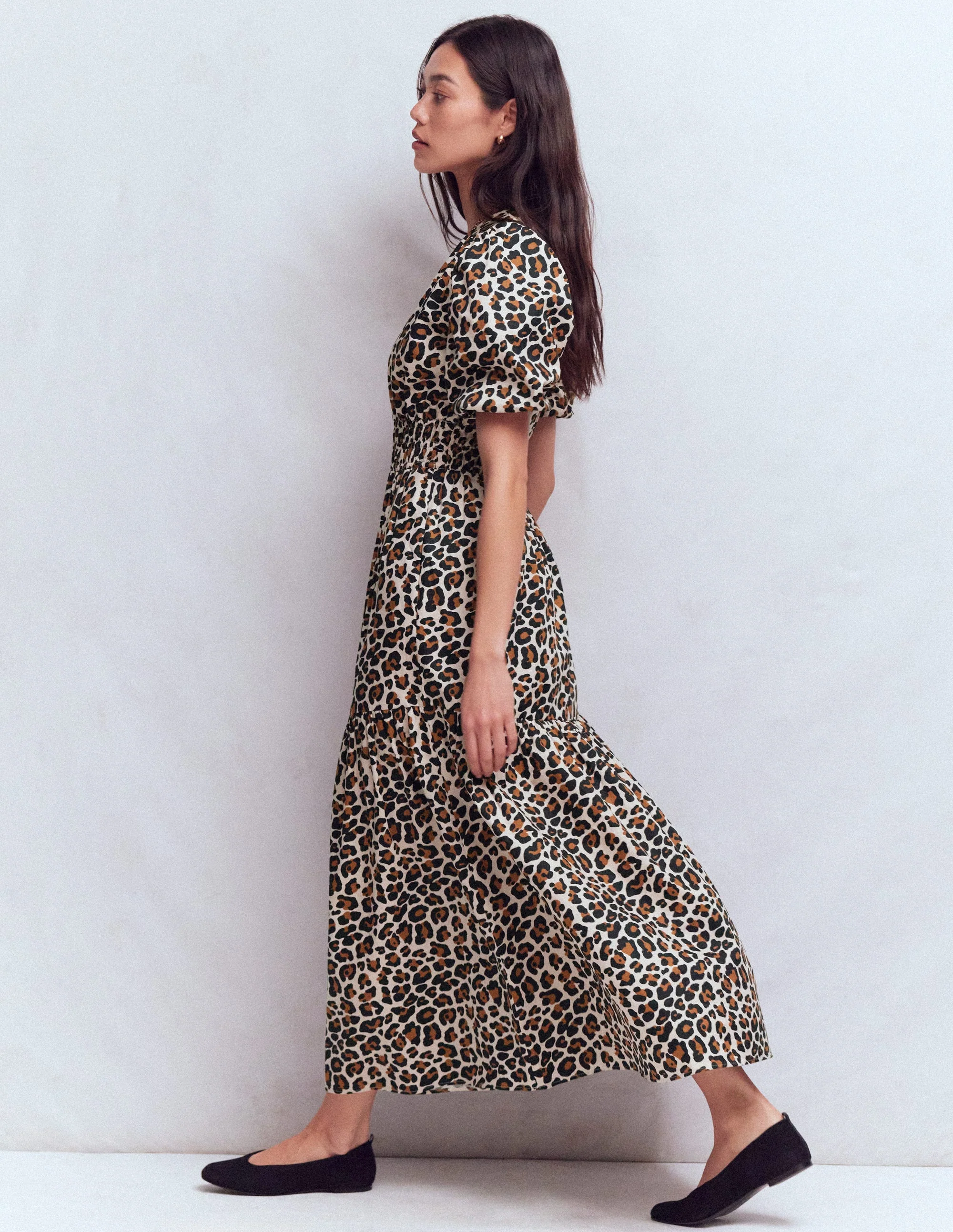 Irene Puff Sleeve Cotton Dress-Almond Milk, Cheetah Pop - Image 5