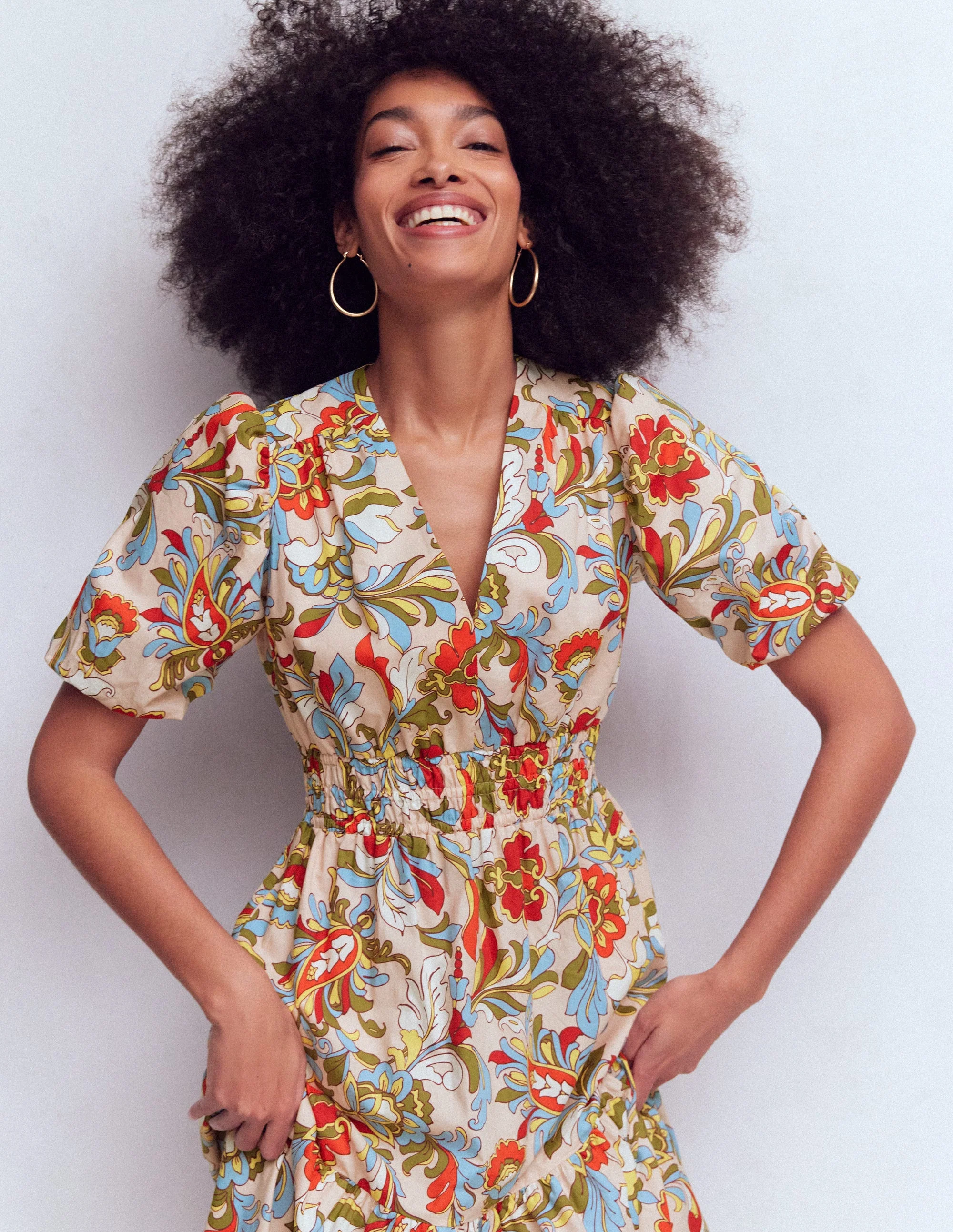 Irene Puff Sleeve Cotton Dress-Multi, Botanical Flourish - Image 3