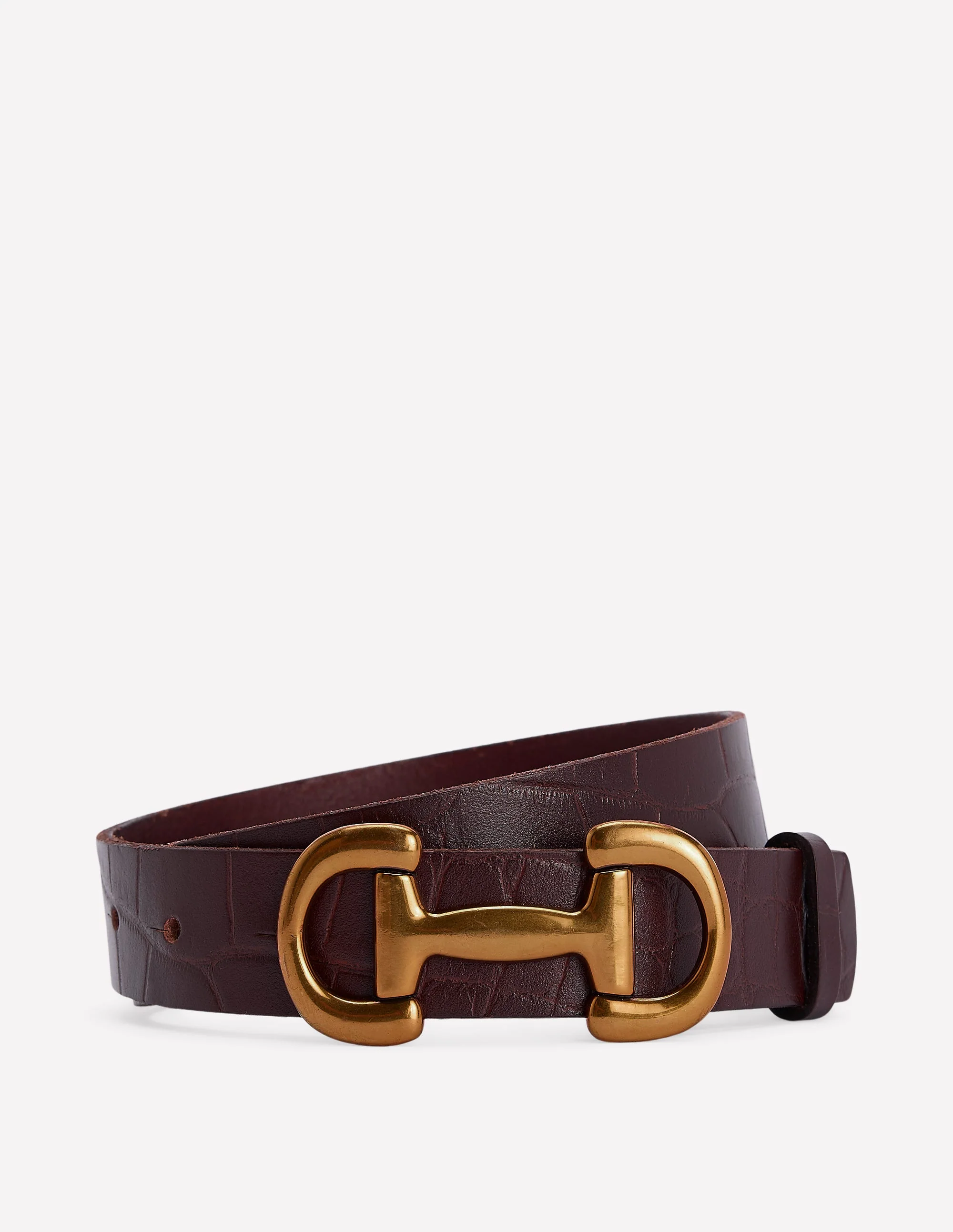 Iris Snaffle-Trim Leather Belt-Croc