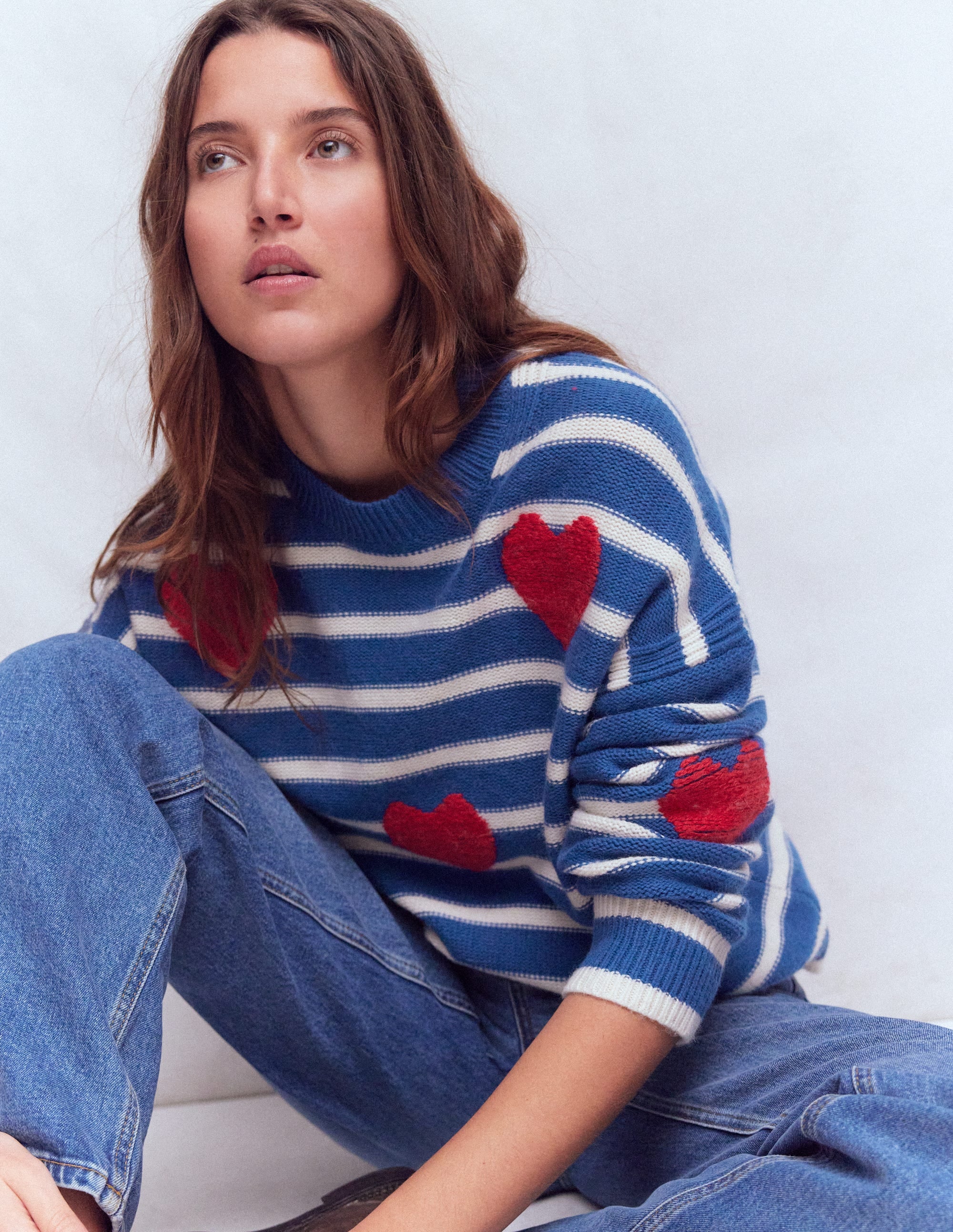 Isa Embroidered Jumper-Delft Blue Hearts