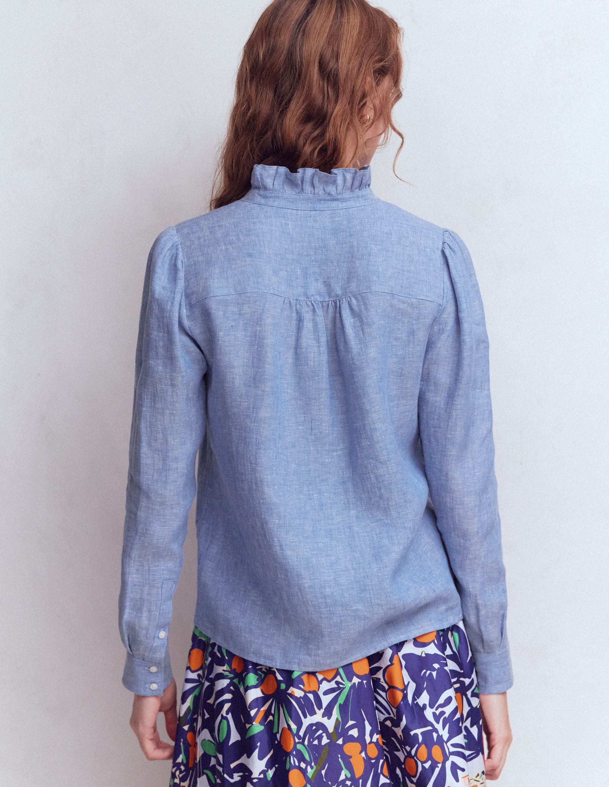 Isabel Ruffle Linen Shirt-Chambray - Image 4