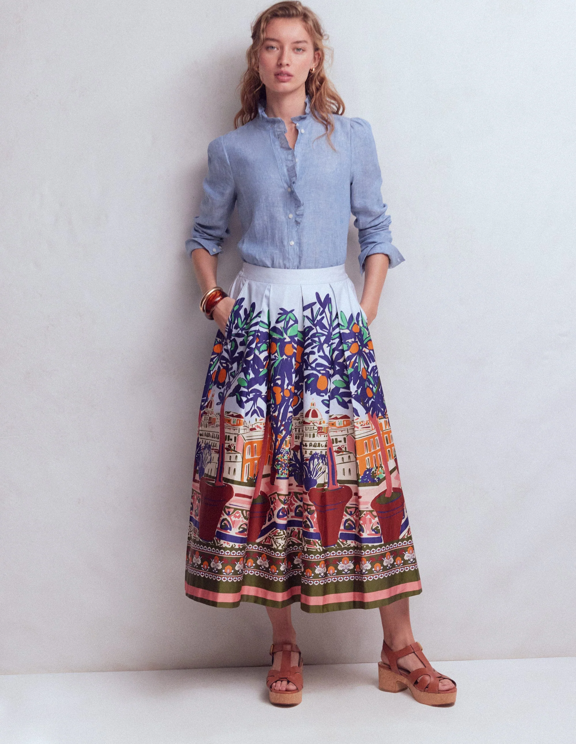 Isabel Ruffle Linen Shirt-Chambray - Image 5