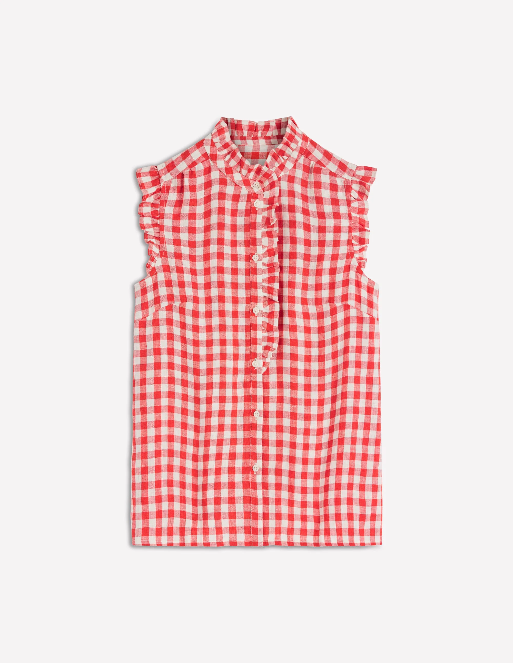 Isabel Sleeveless Linen Top-Burnt Red Gingham - Image 6