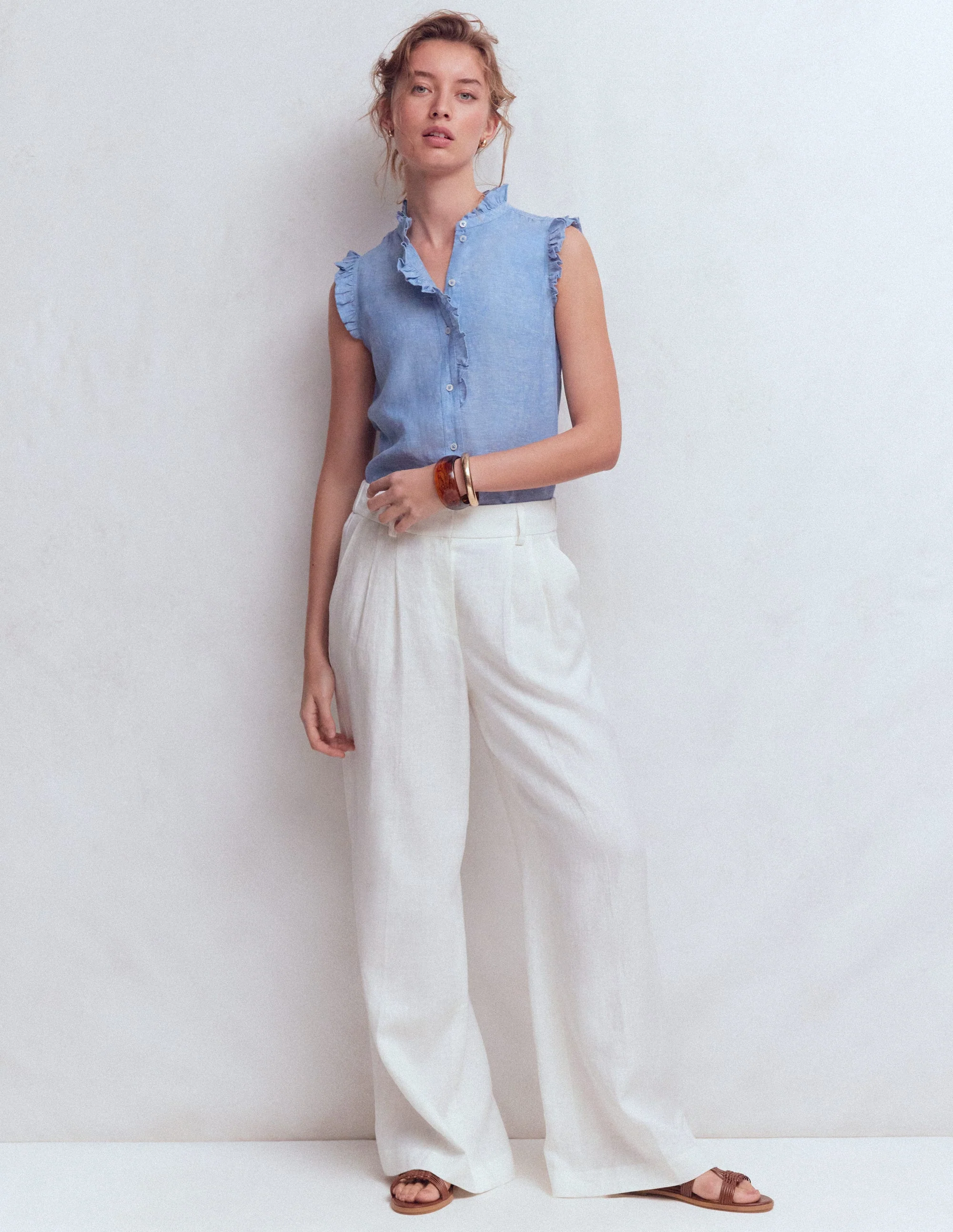 Isabel Sleeveless Linen Top-Chambray - Image 4