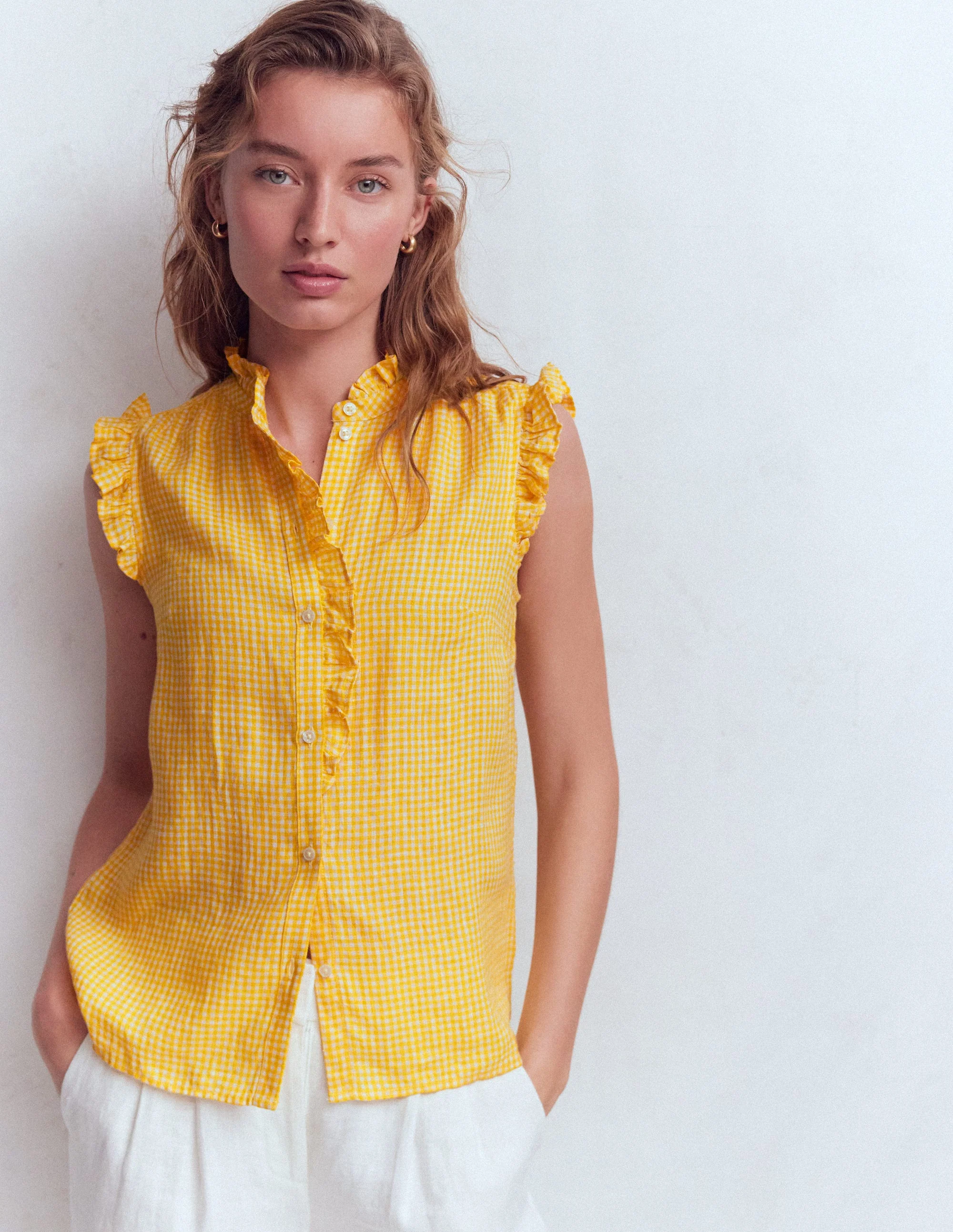 Isabel Sleeveless Linen Top-Sunshine Yellow Gingham - Image 5