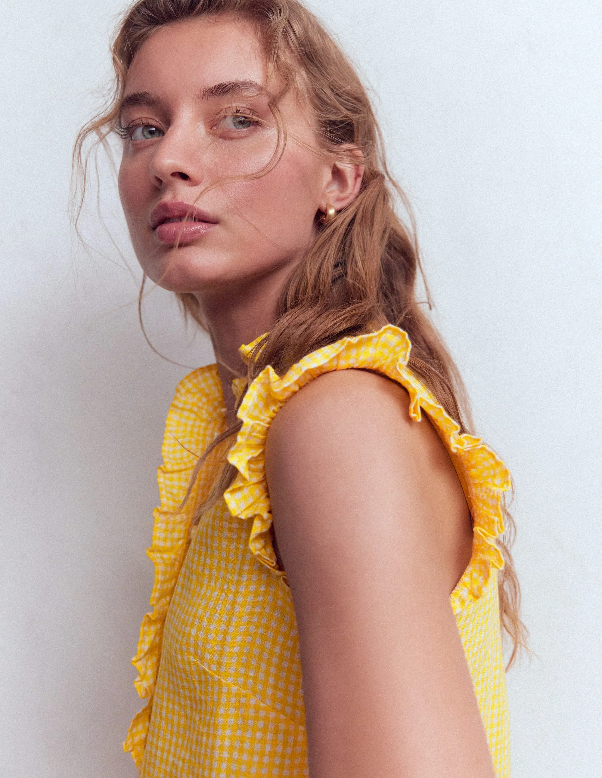 Isabel Sleeveless Linen Top-Sunshine Yellow Gingham - Image 6