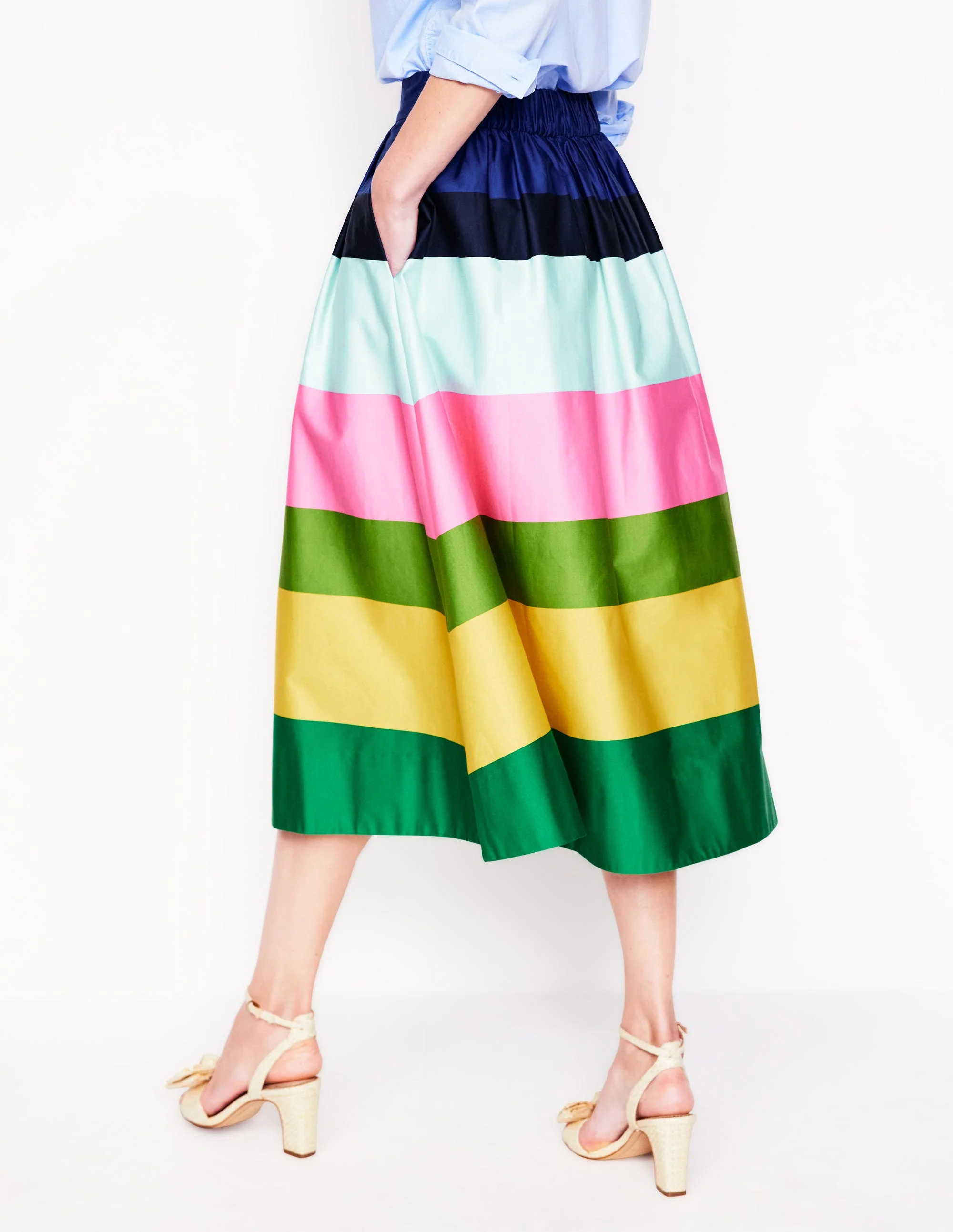 Isabella Cotton Sateen Skirt-Green and Pink Wide Stripe - Image 4