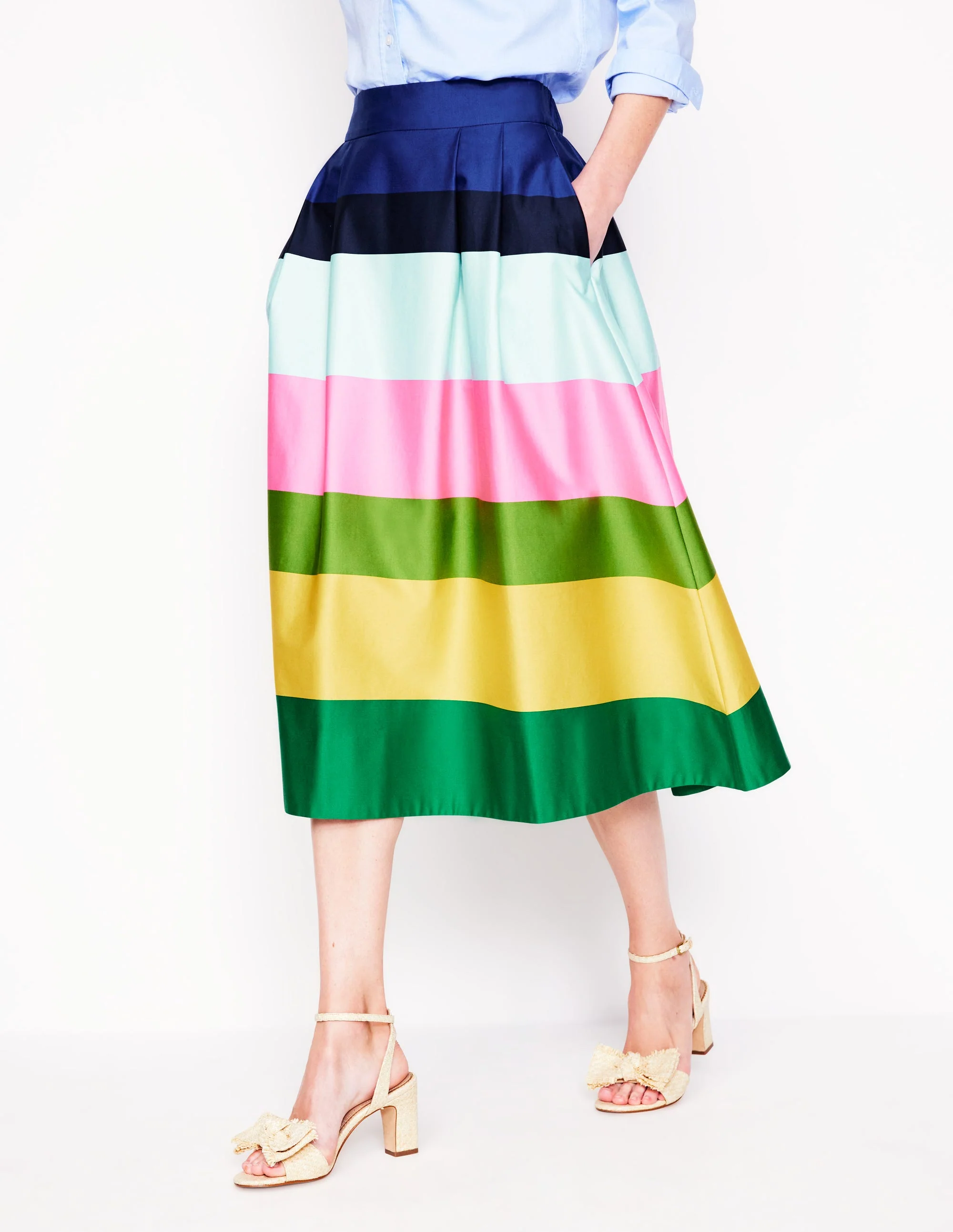 Isabella Cotton Sateen Skirt-Green and Pink Wide Stripe - Image 5