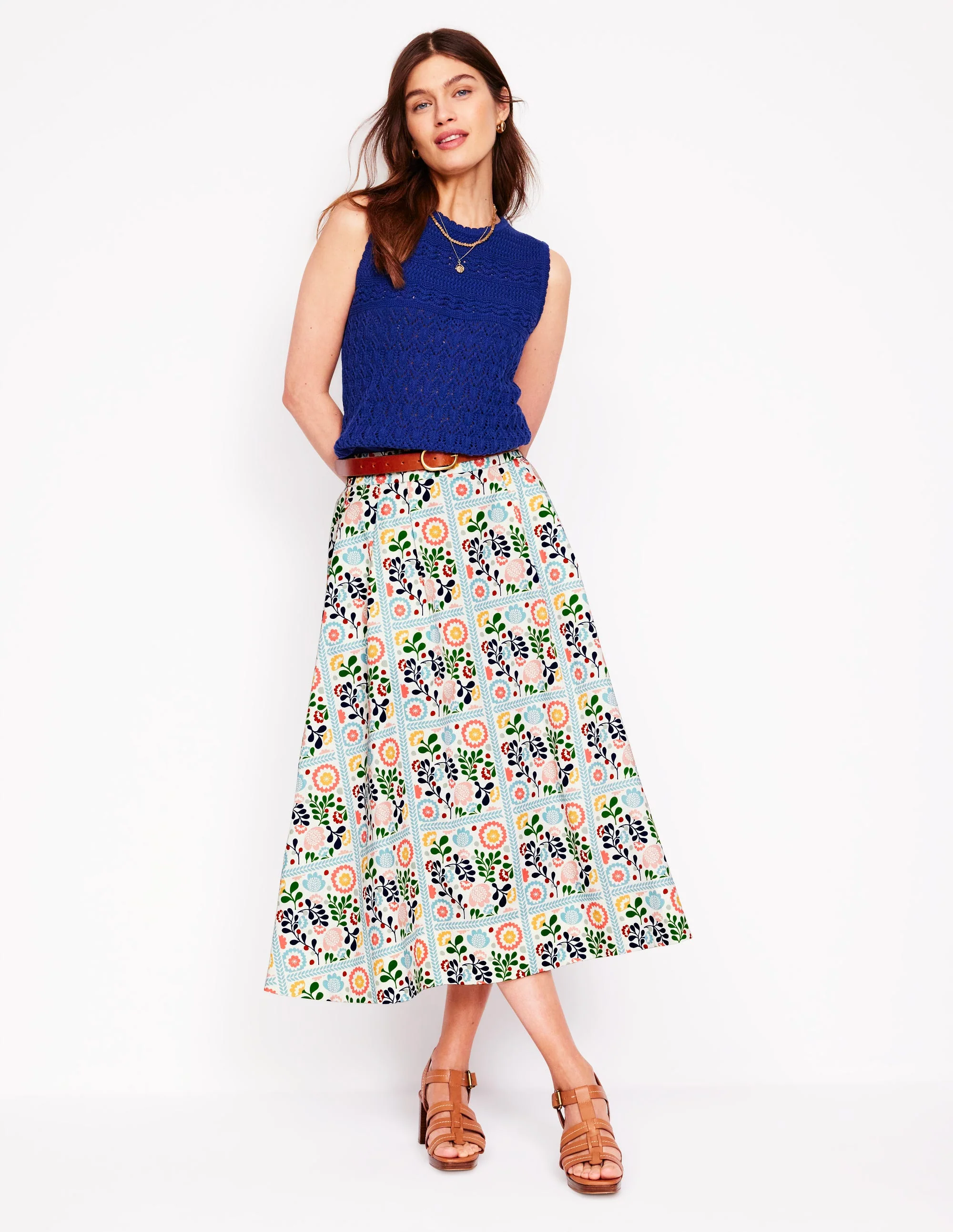 Isabella Cotton Sateen Skirt-Multi, Vine Tile