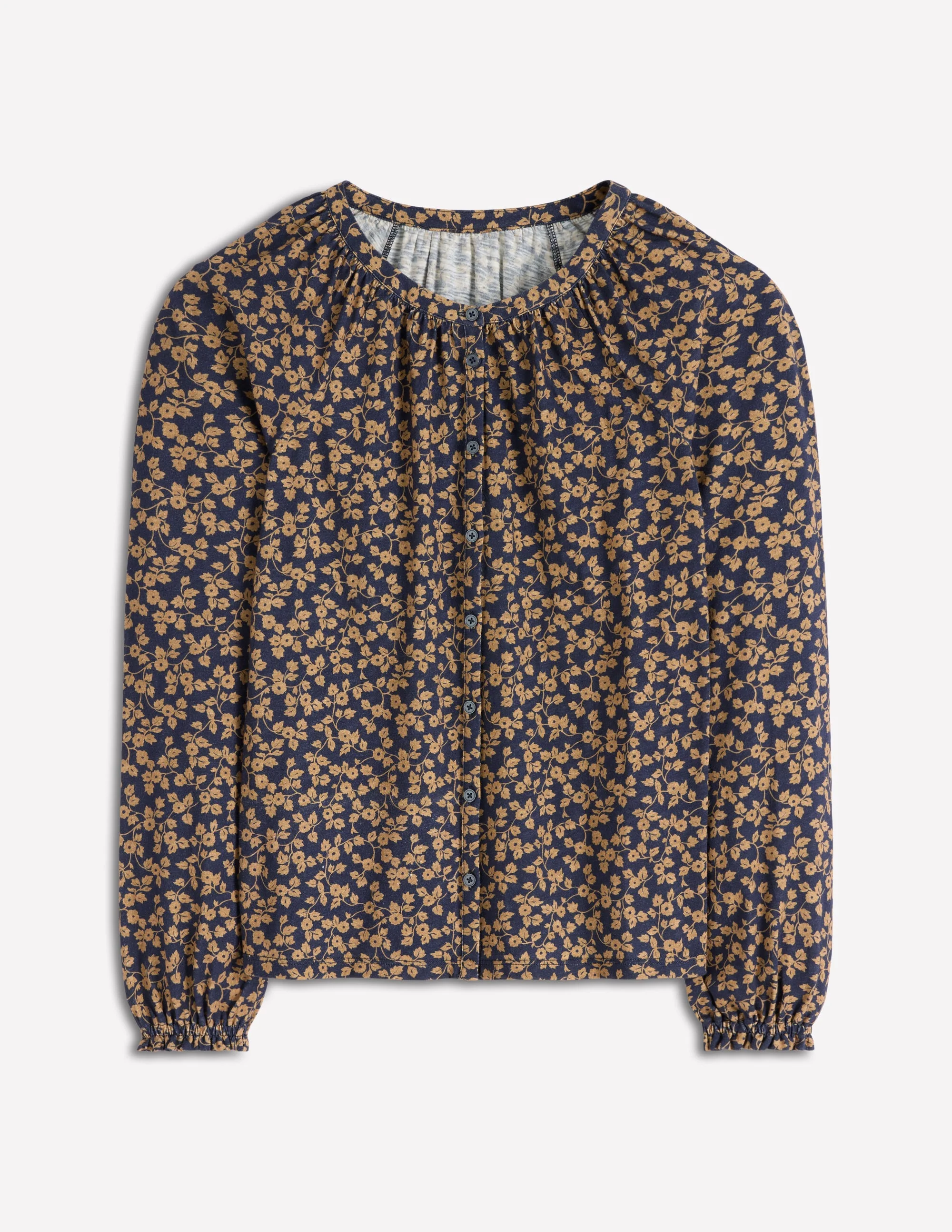 Isla Long Sleeve Jersey Shirt-Hazelnut Brown, Delicate Vine - Image 5