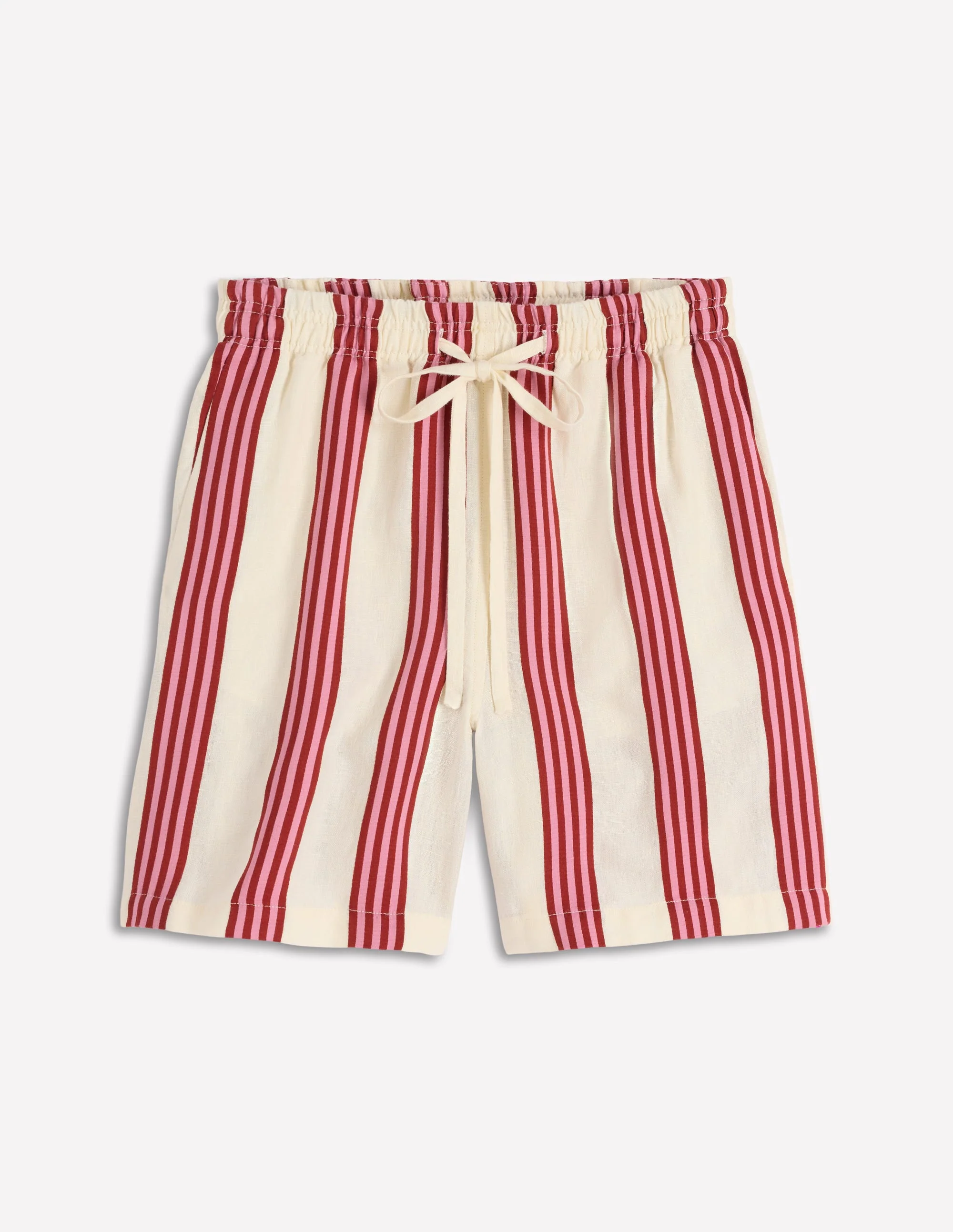 Islington Linen Shorts-Ivory, Brown & Pink Stripe - Image 5