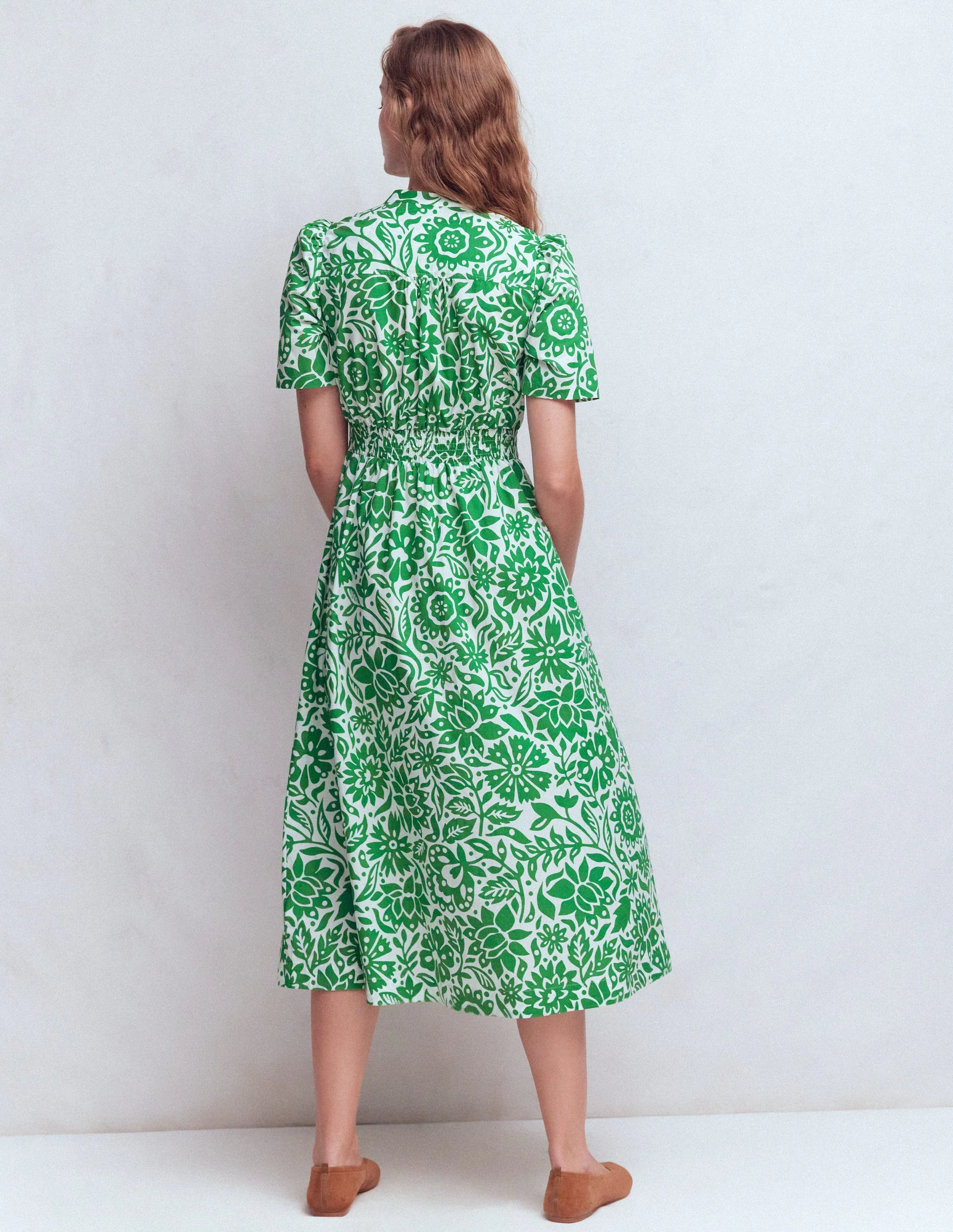Ivy Cotton Midi Dress-Verdant Green, Meadow Scatter - Image 3