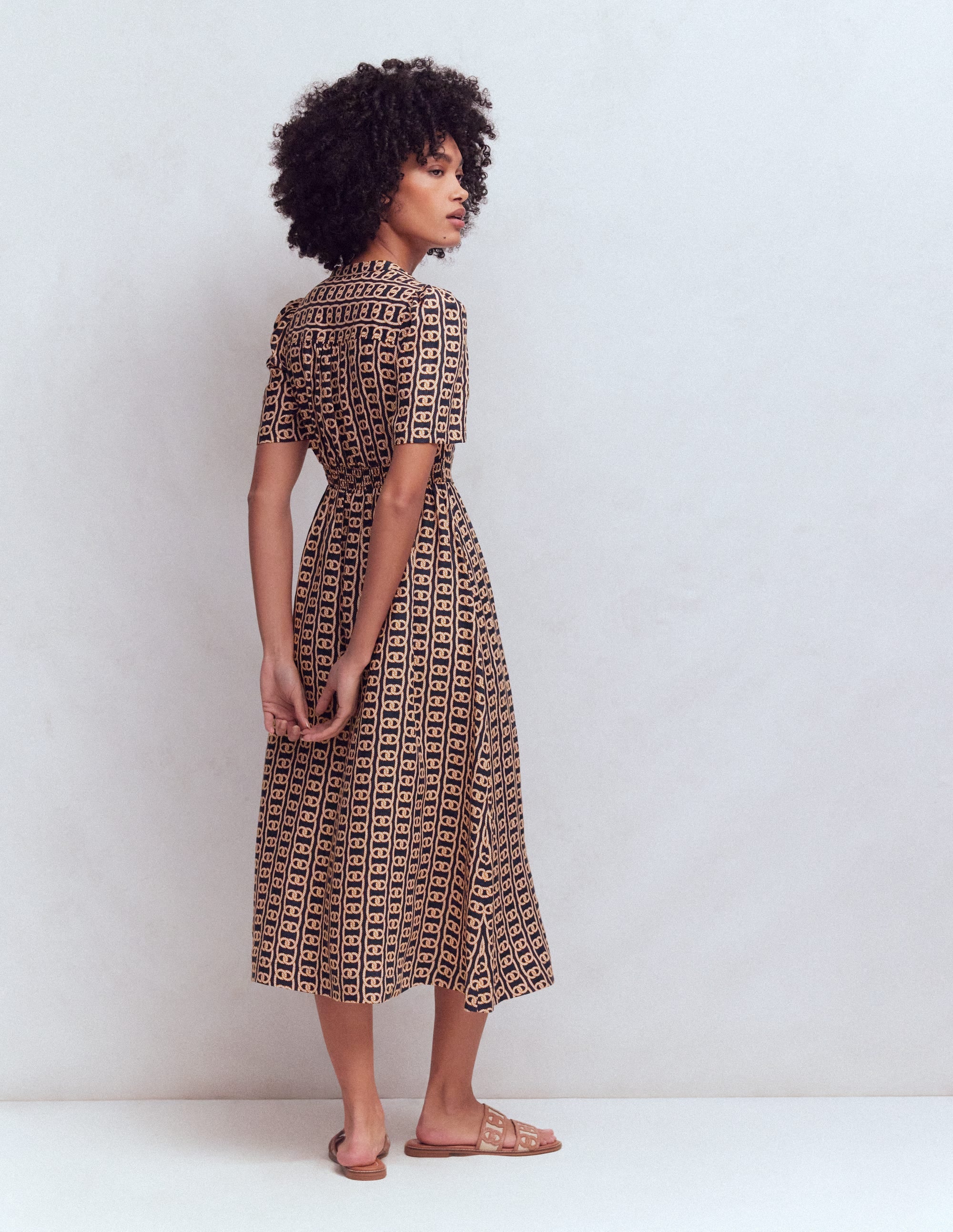 Ivy Linen Midi Dress-French Navy, Rope Trellis - Image 4